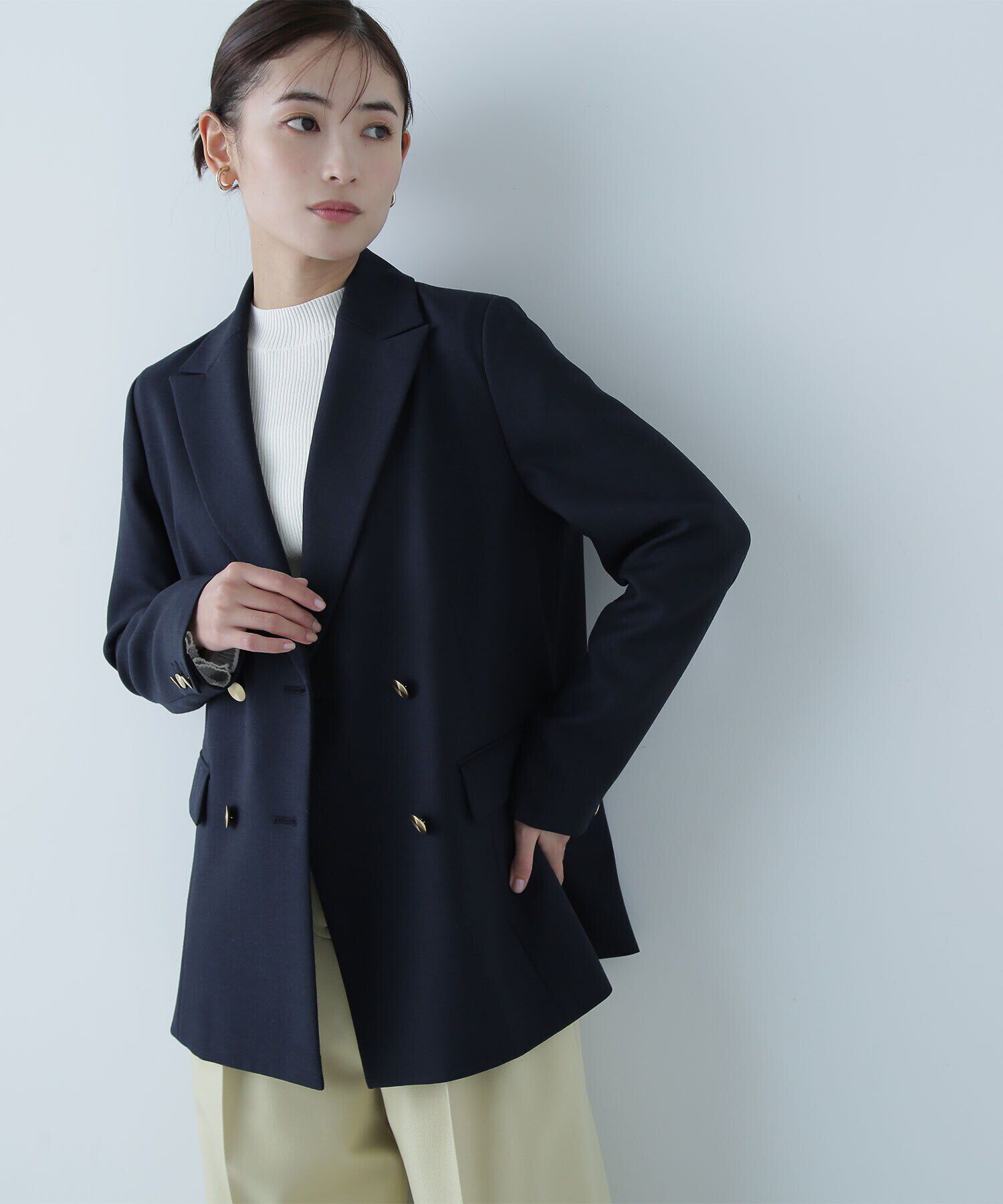  「ダブルブレストボクシージャケット」|ブルゾン・スタジャン|ネイビー