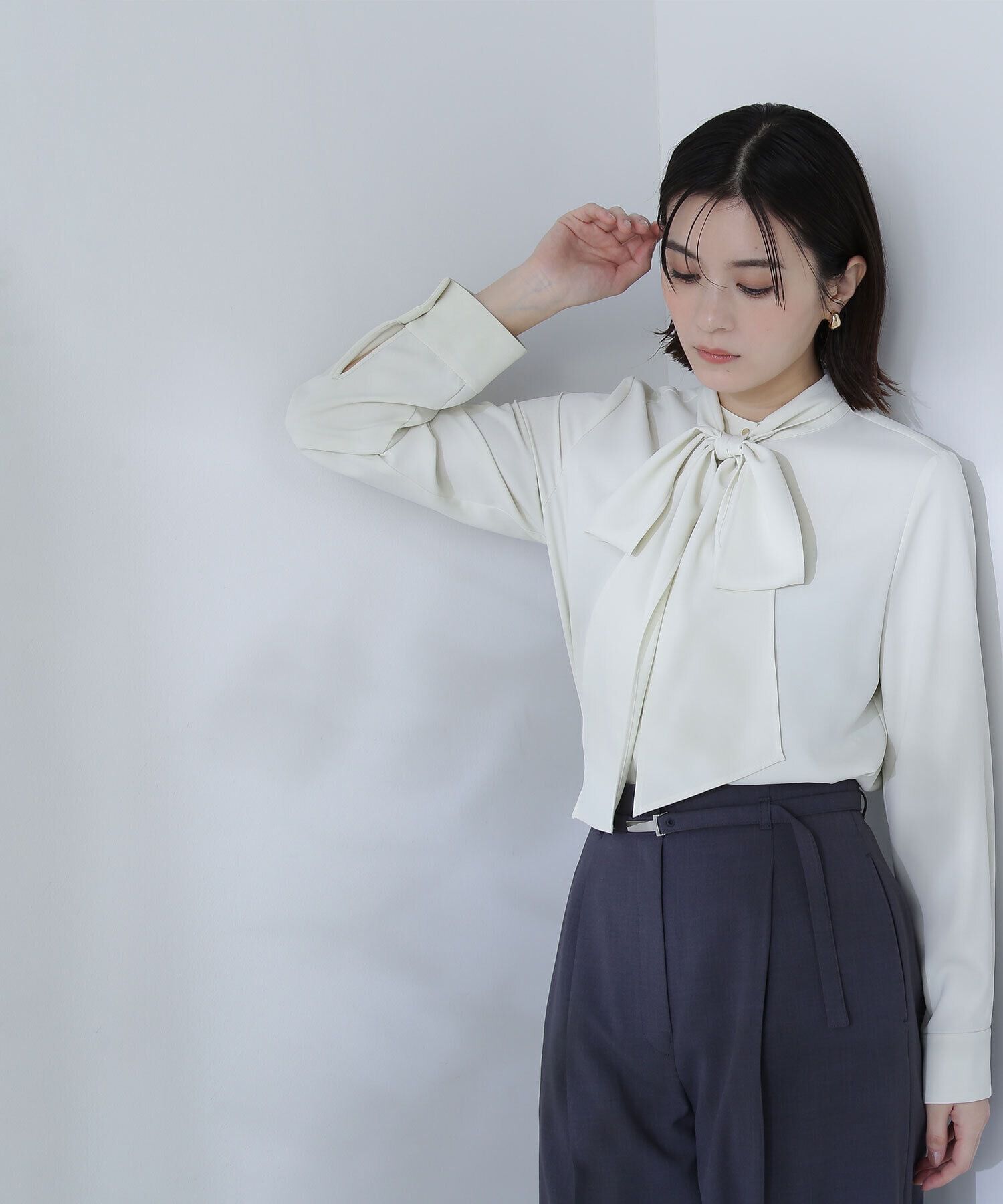  「リボンボウタイブラウス」|シャツ・ブラウス|ペールイエロ