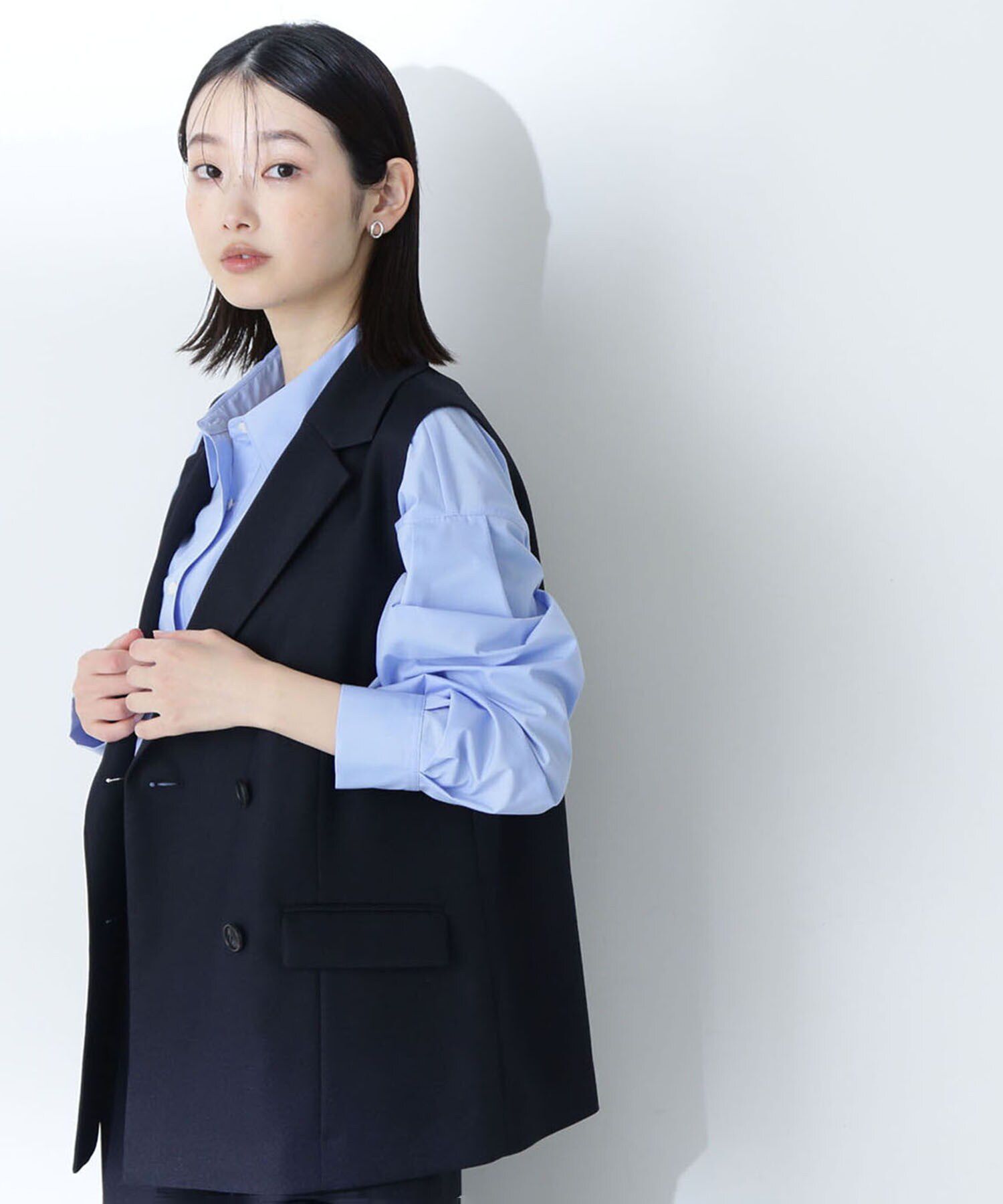  「リラクシーツイルシリーズ ダブルブレストテーラードジレ」|ブルゾン・スタジャン|ネイビー