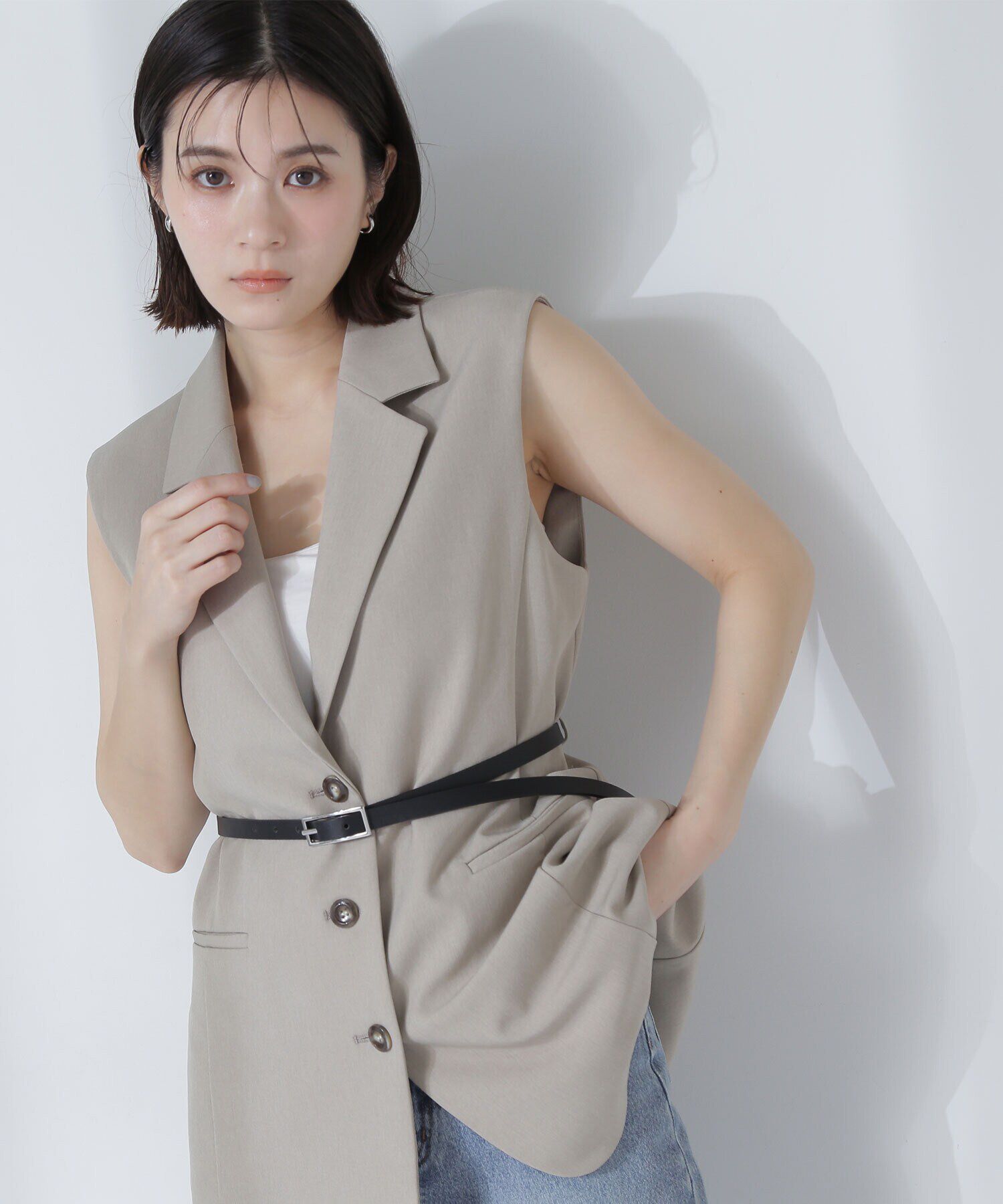  「テーラードベルテッドジレ」|ブルゾン・スタジャン|ベージュ