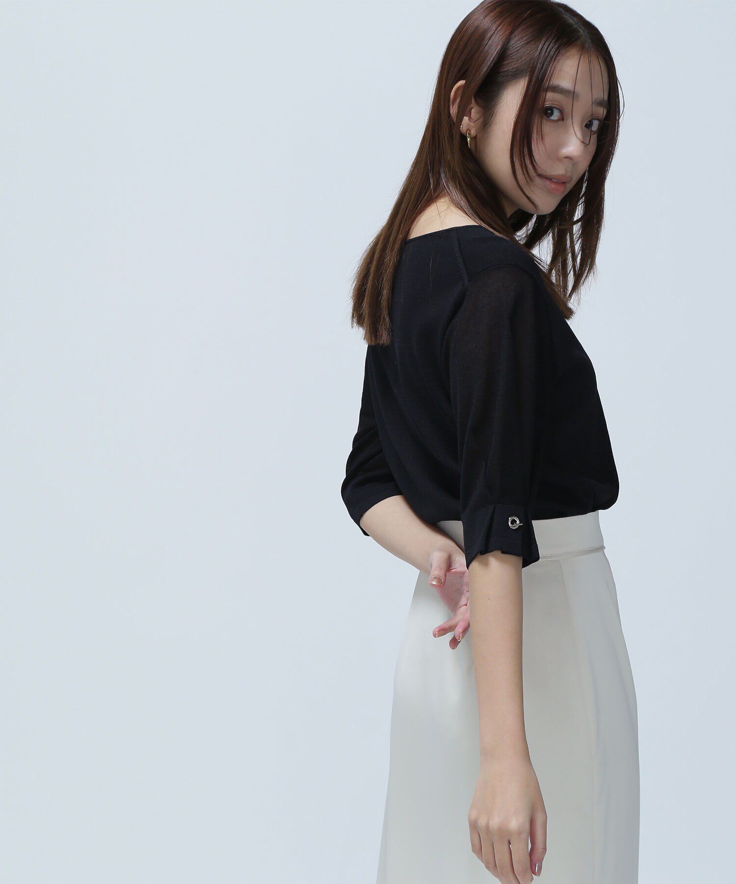  「Vネックハトメシアースリーブニット」|ニット・セーター|