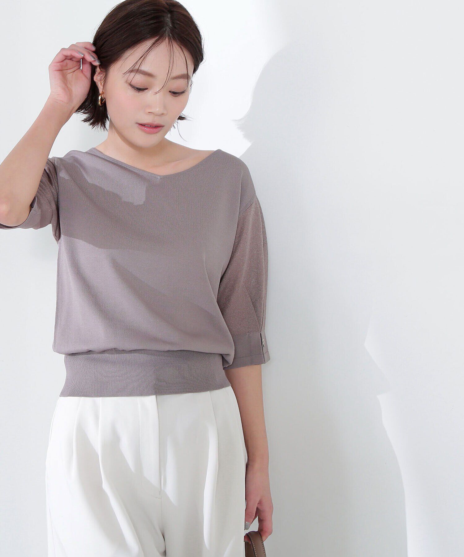  「Vネックハトメシアースリーブニット」|ニット・セーター|