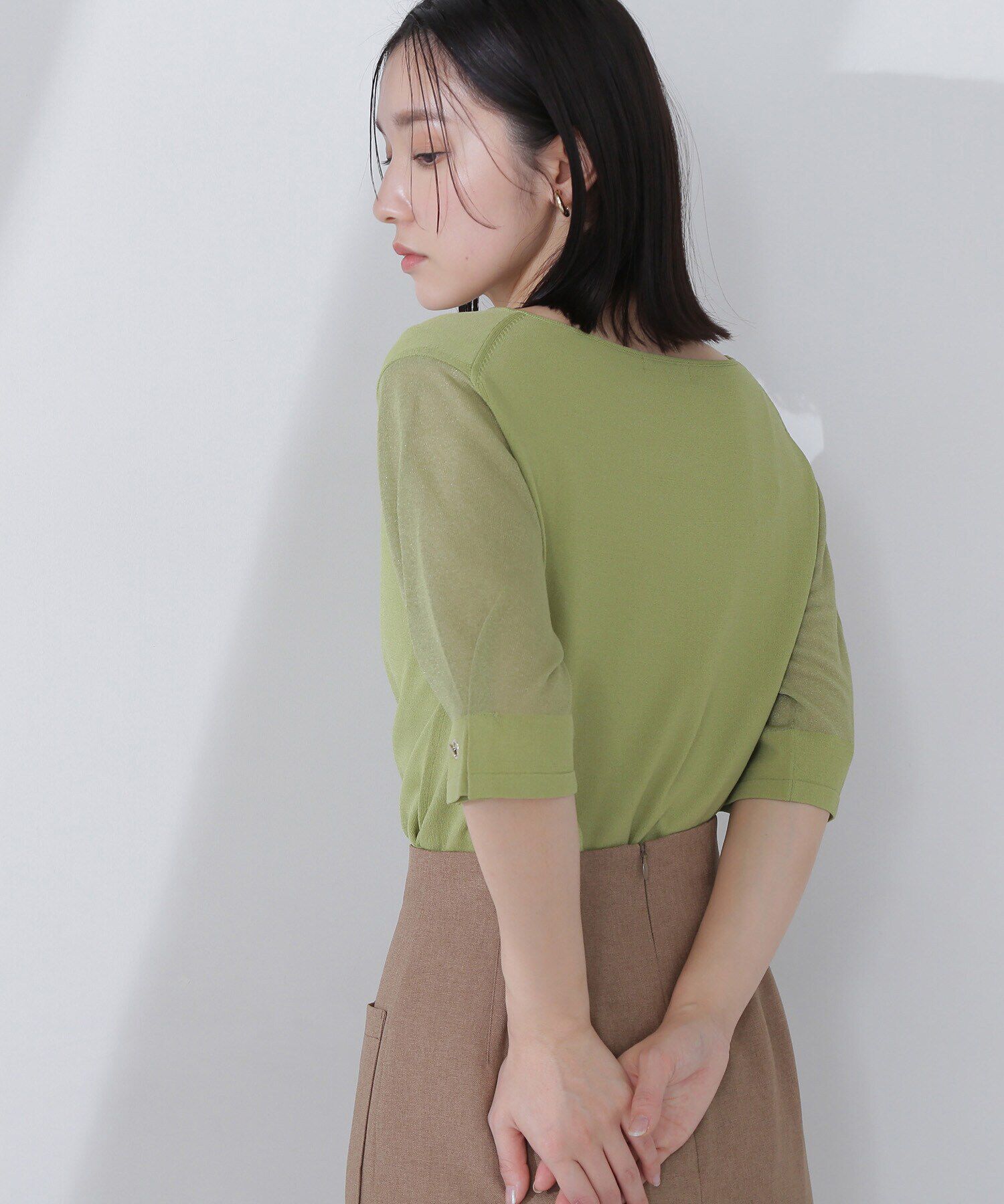  「Vネックハトメシアースリーブニット」|ニット・セーター|