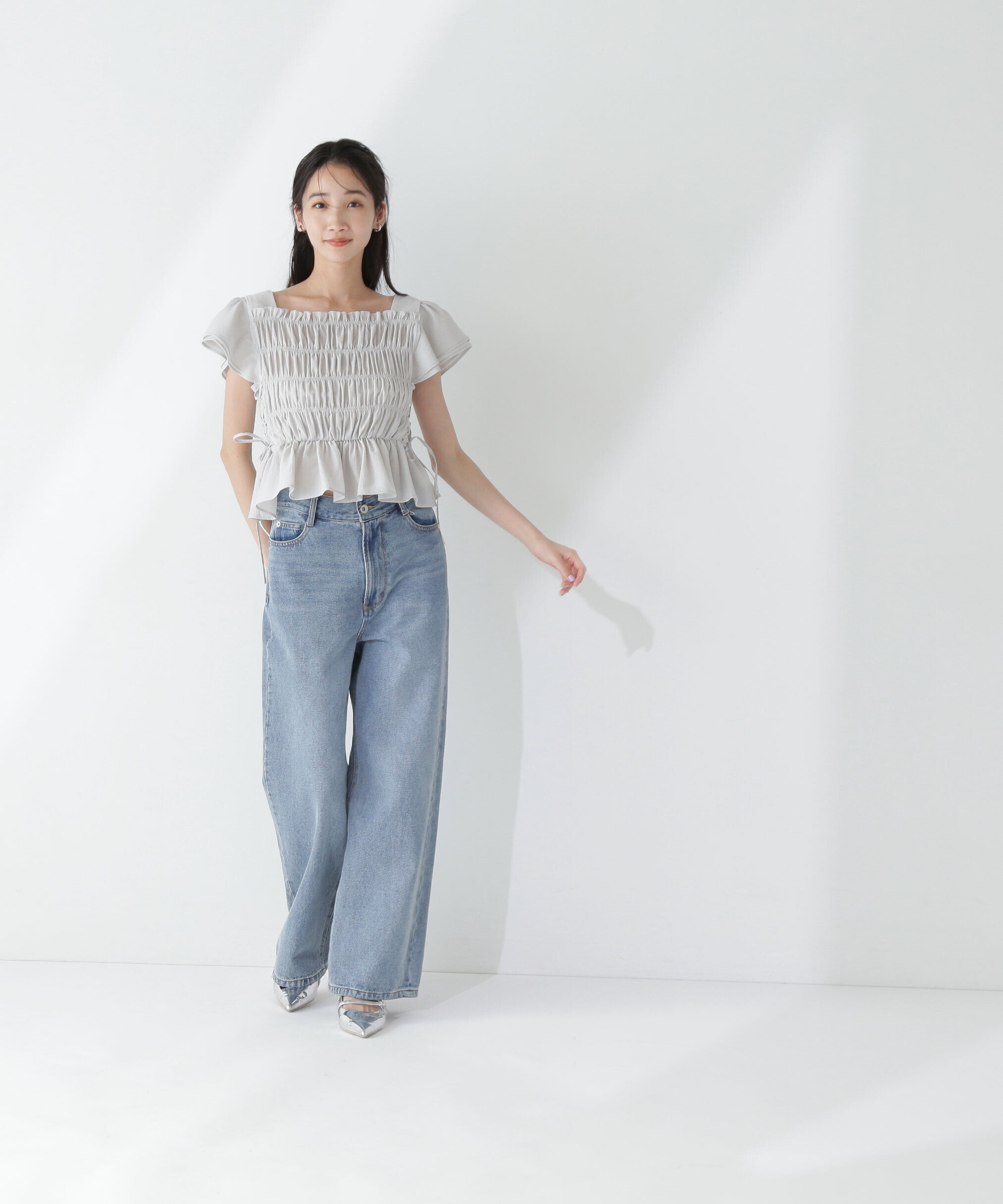  「レースアップフリルシャーリングブラウス」|シャツ・ブラウス|