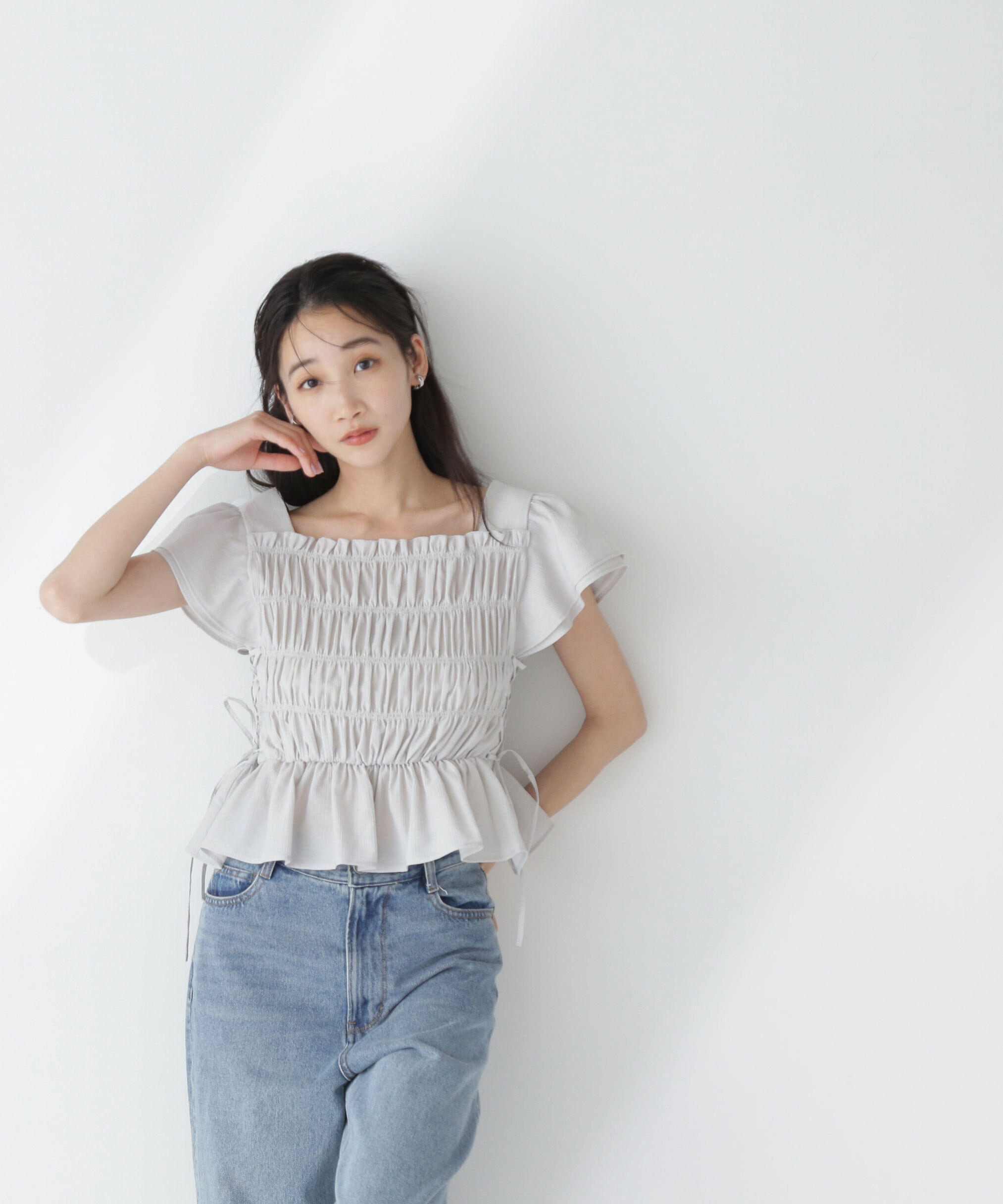  「レースアップフリルシャーリングブラウス」|シャツ・ブラウス|