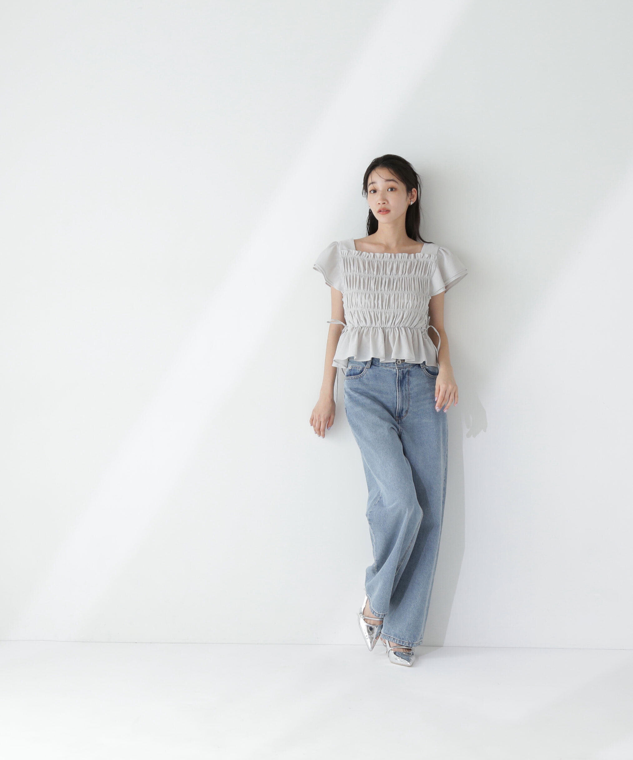  「レースアップフリルシャーリングブラウス」|シャツ・ブラウス|