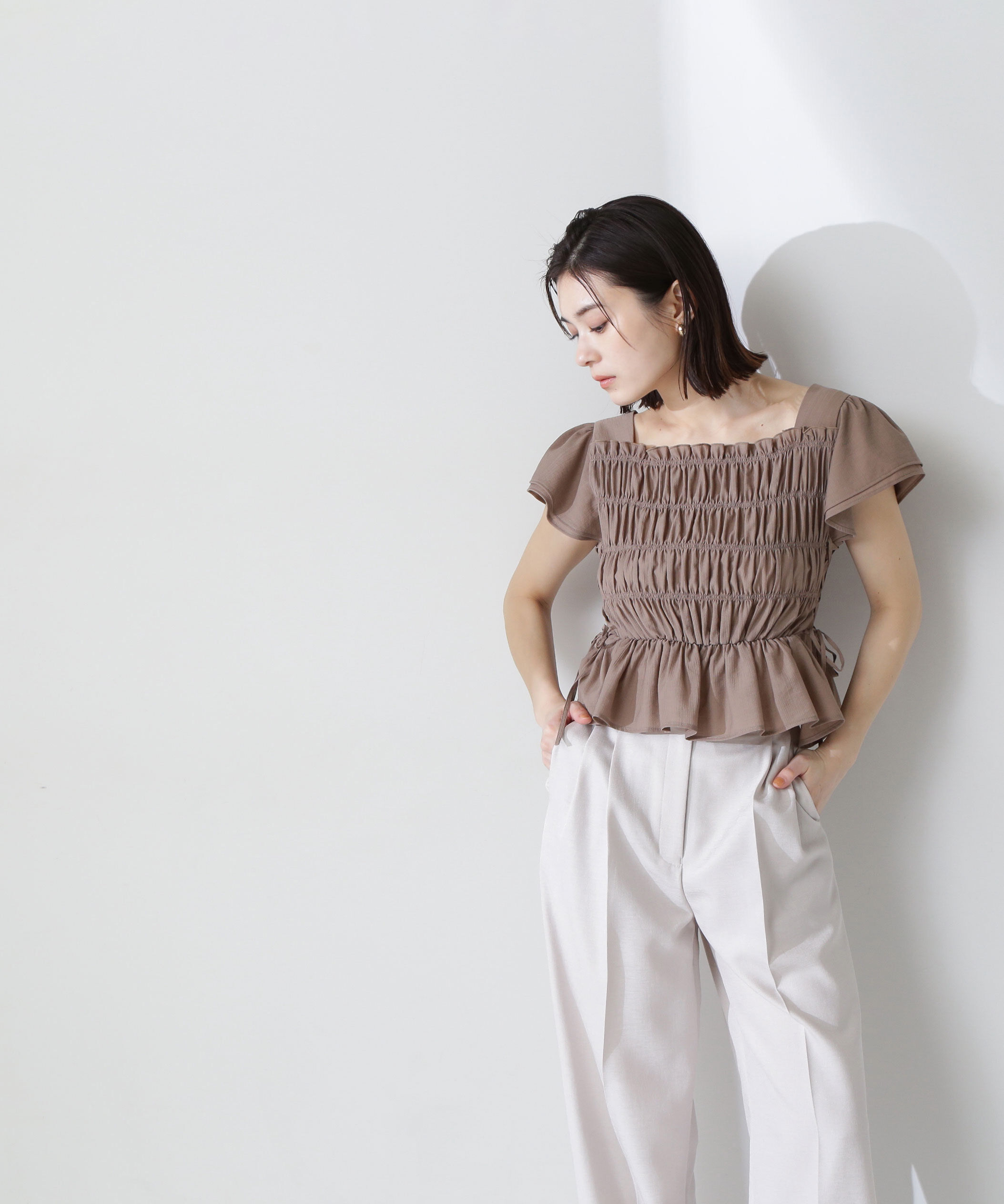  「レースアップフリルシャーリングブラウス」|シャツ・ブラウス|