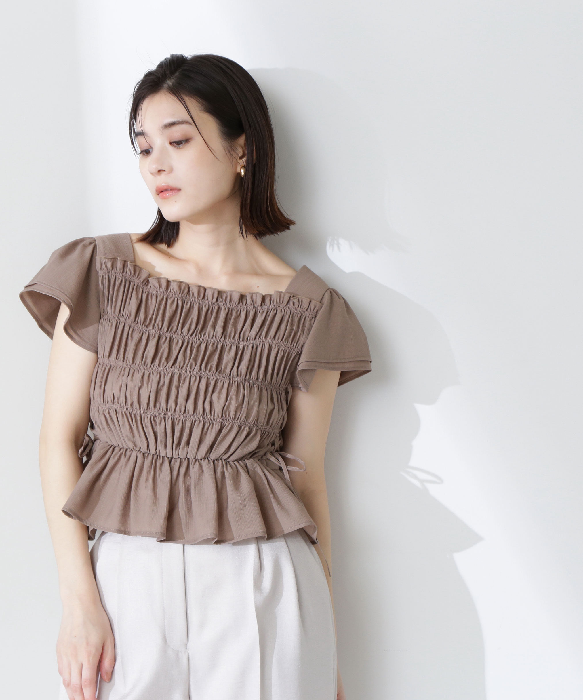  「レースアップフリルシャーリングブラウス」|シャツ・ブラウス|