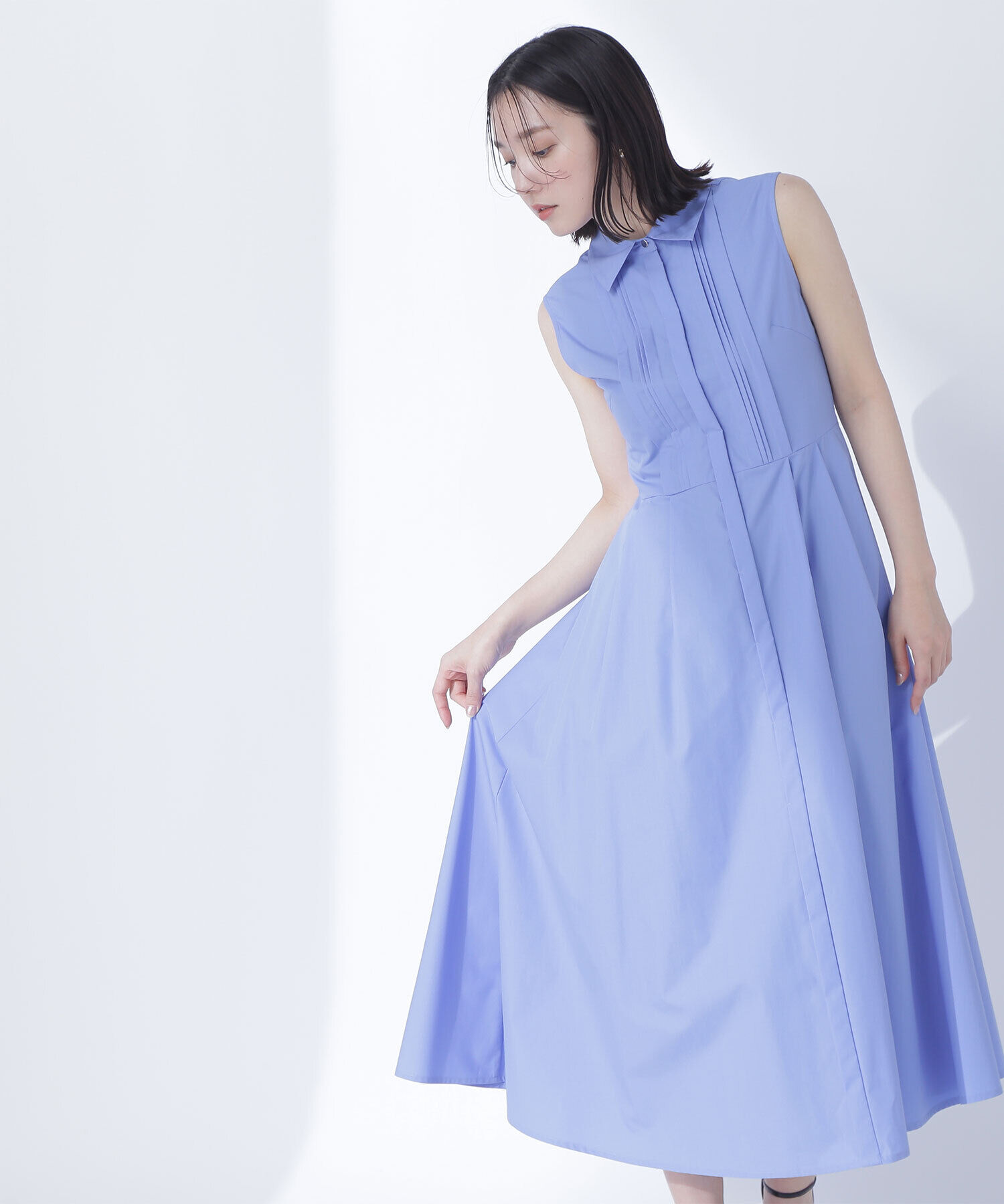  「ピンタックシャツワンピース」|ワンピース|ブルー