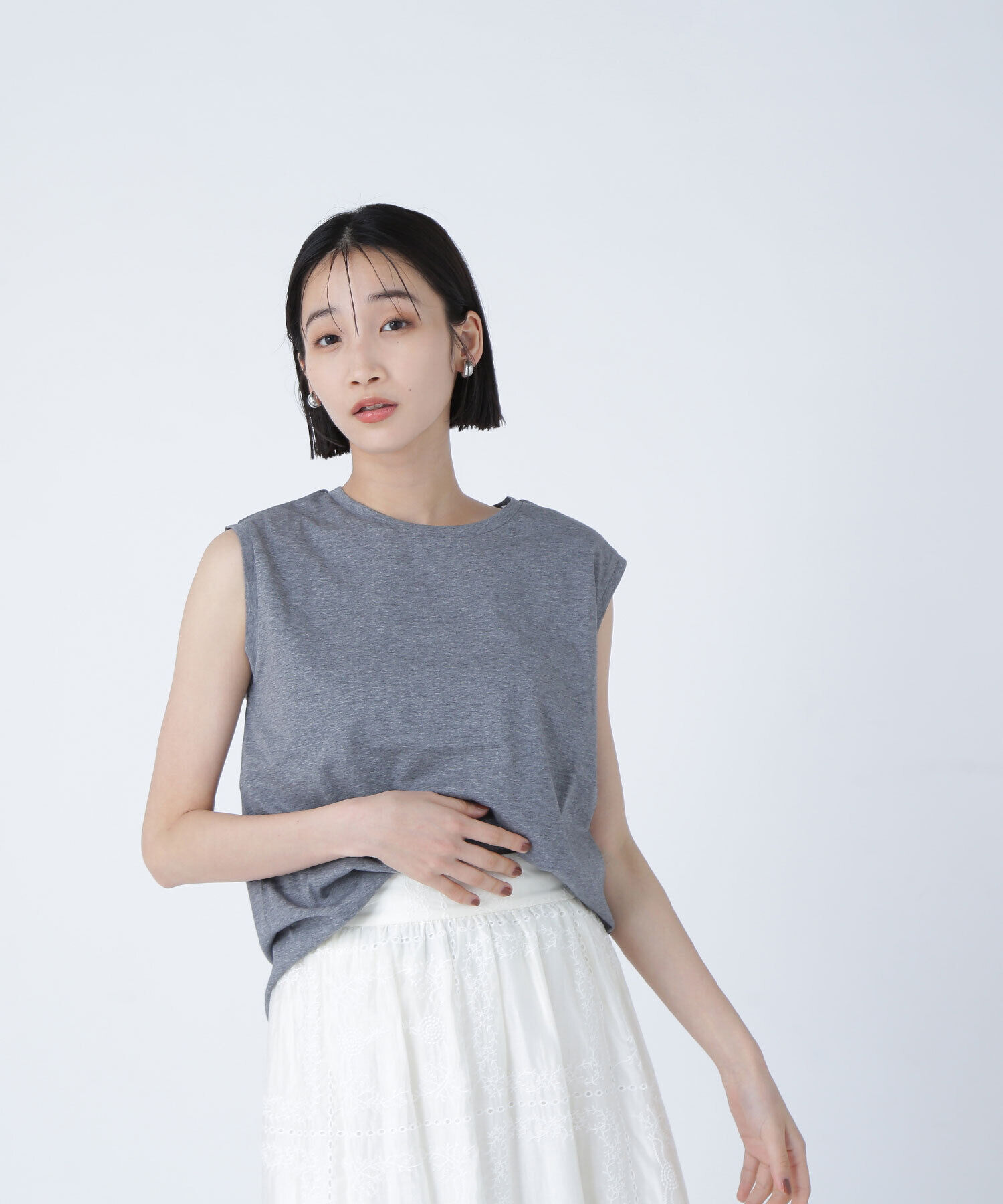  「メタルプレートノースリーブカットソー」|Tシャツ・カットソー|杢グレー1