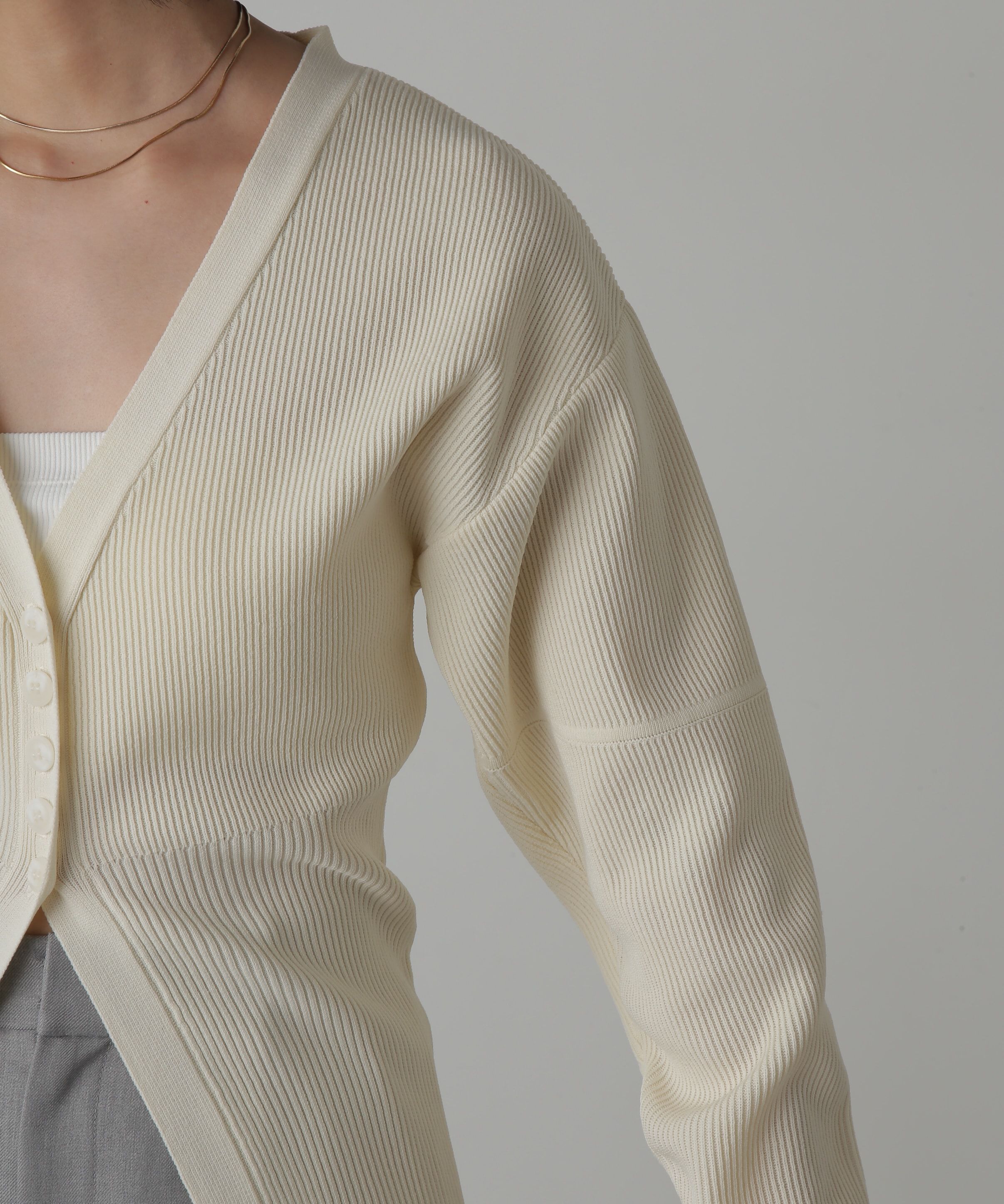  「ウエストシェイプリブニットカーディガン」|ニット・セーター|