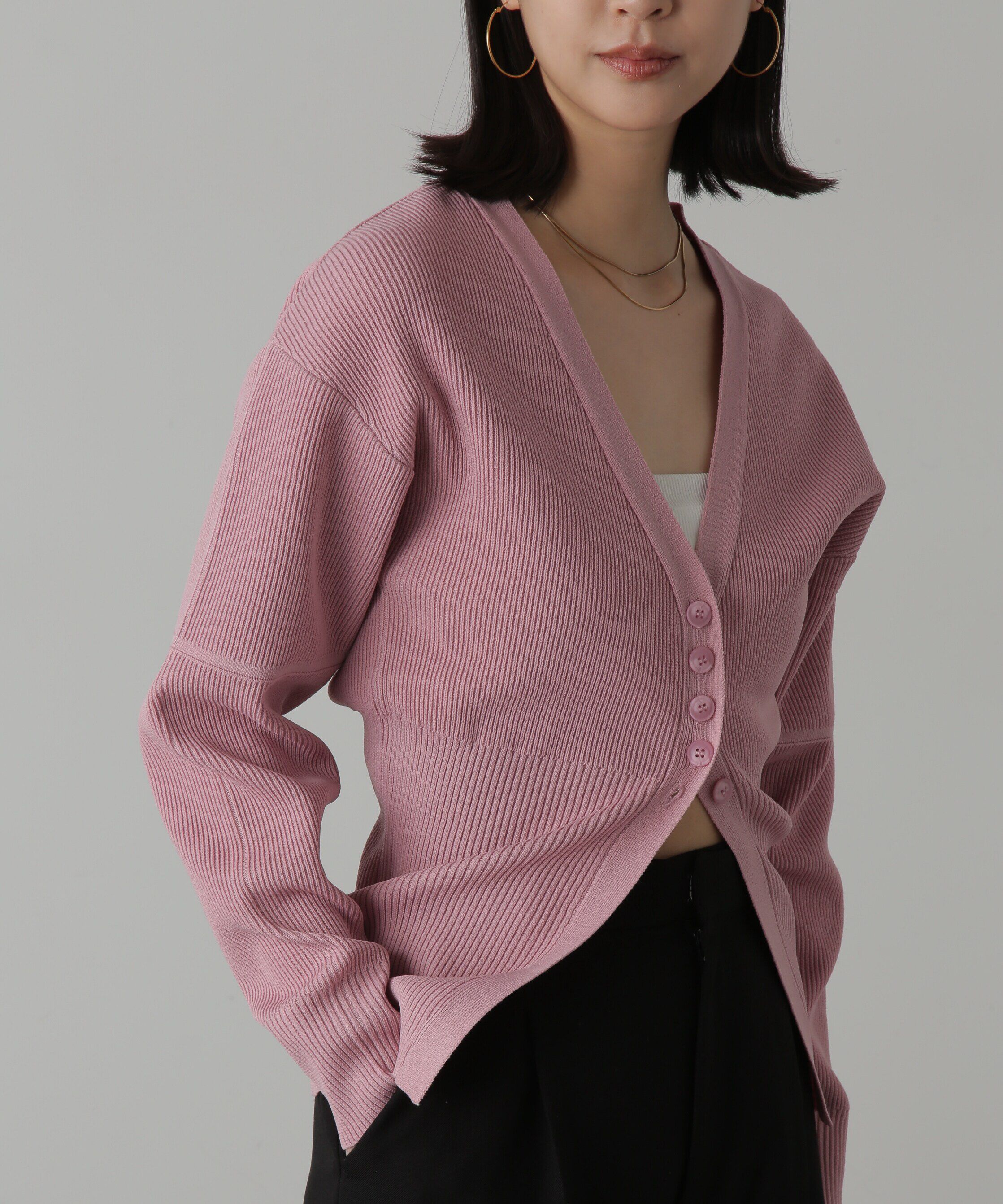  「ウエストシェイプリブニットカーディガン」|ニット・セーター|ピンク(WEB限定)