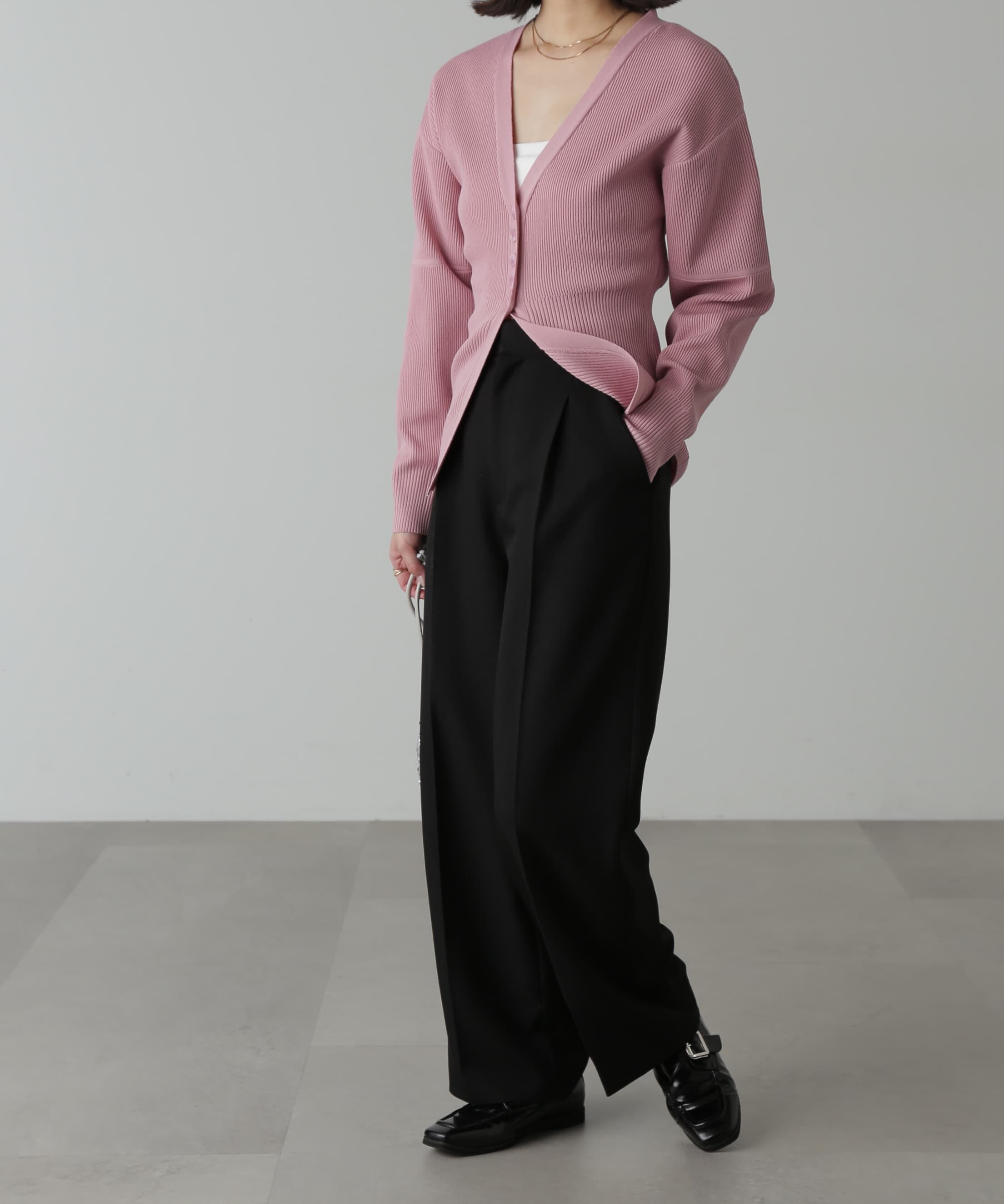  「ウエストシェイプリブニットカーディガン」|ニット・セーター|