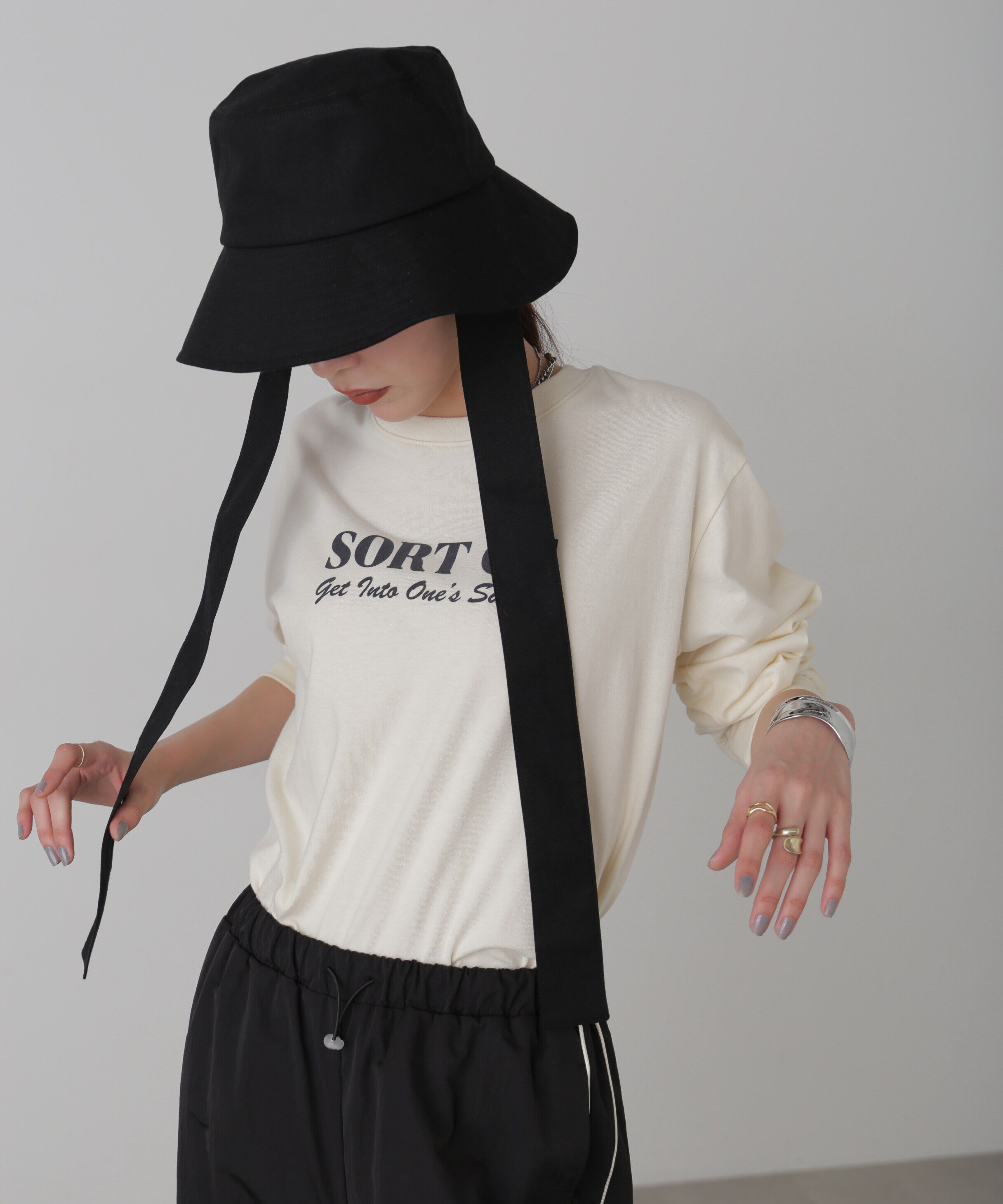  「リボン付きリネンライクバケット」|ソックス|