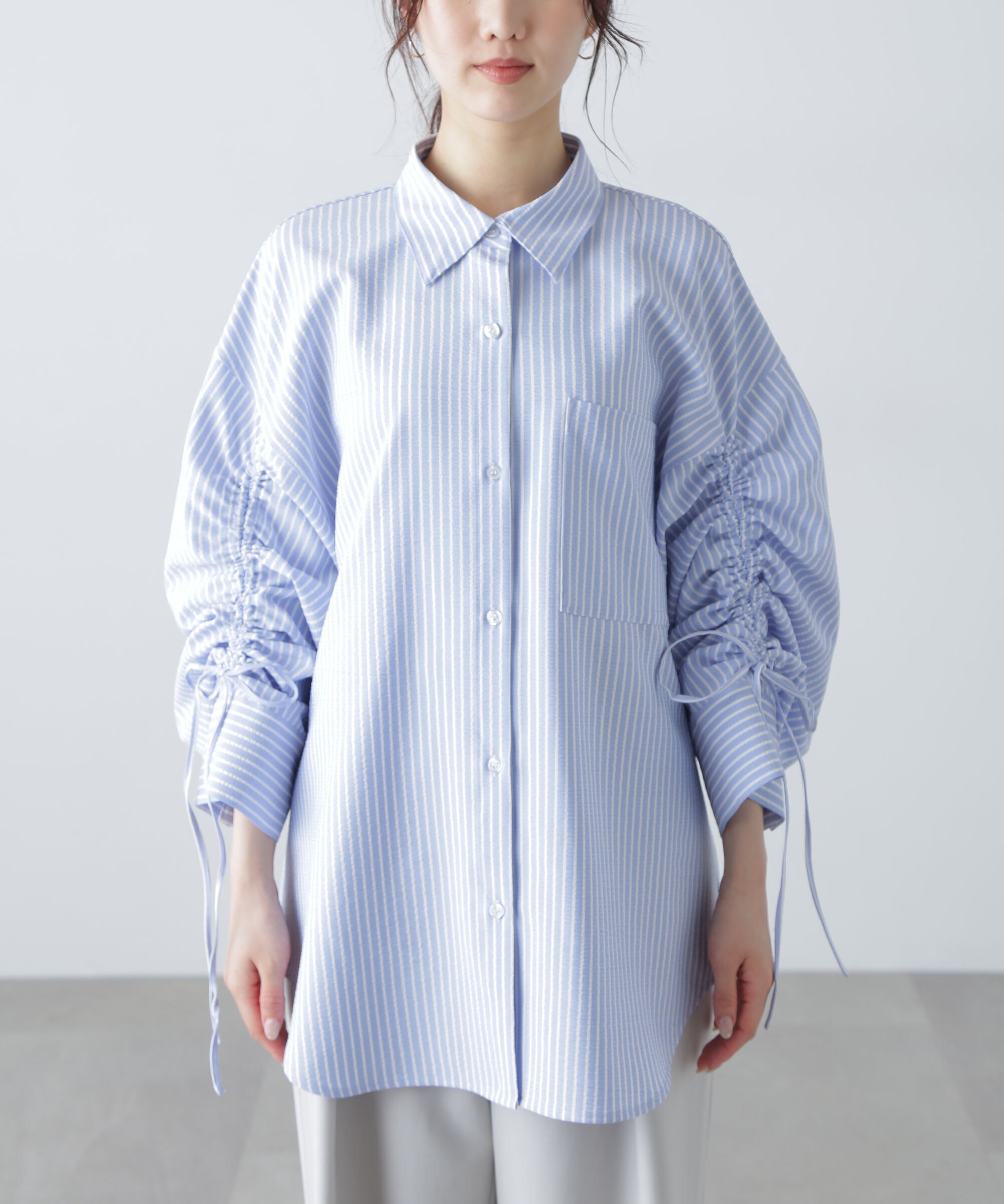  「袖シャーリングオーバーシャツ」|シャツ・ブラウス|