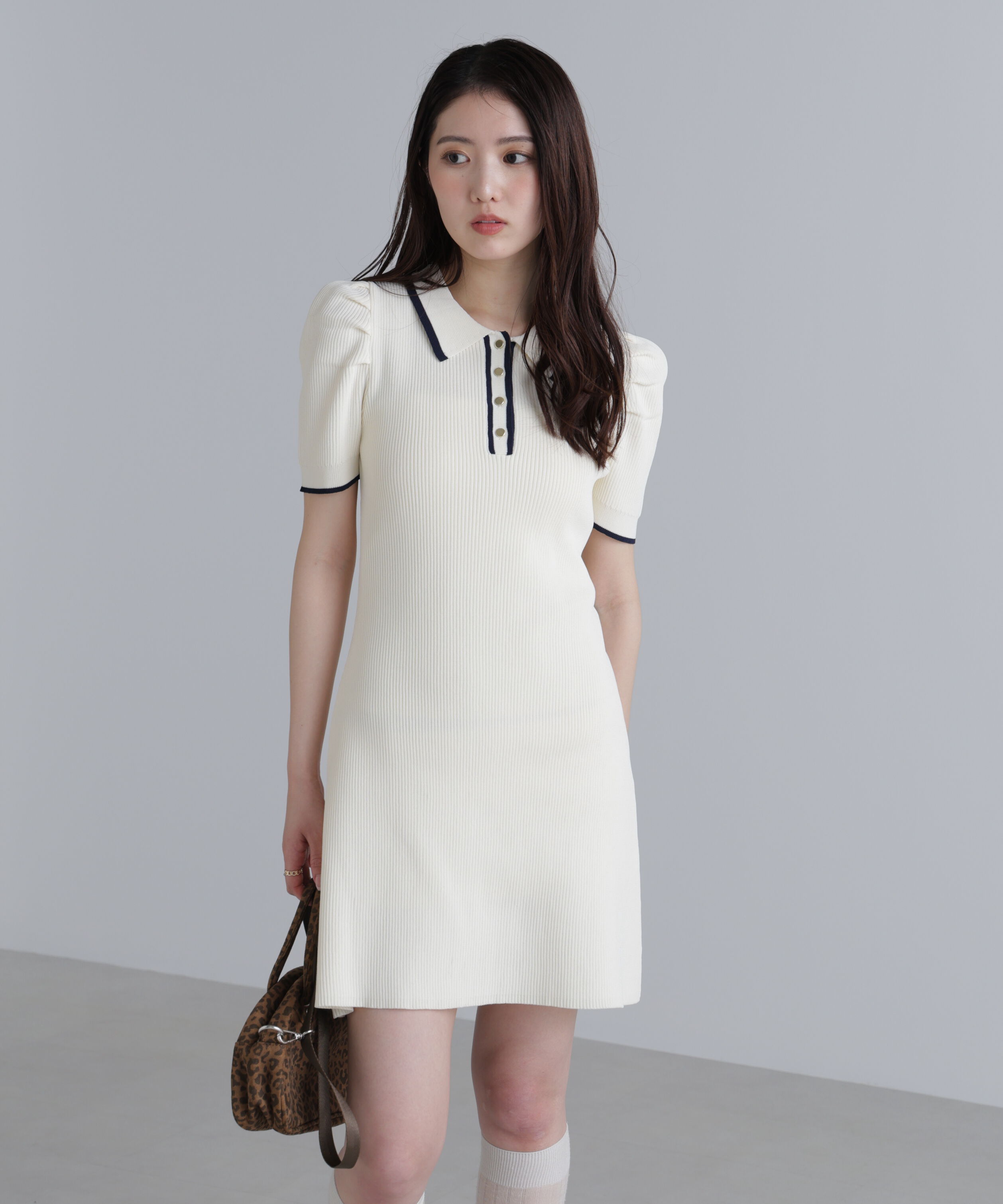  「配色ラインポロニットワンピース」|ワンピース|オフ
