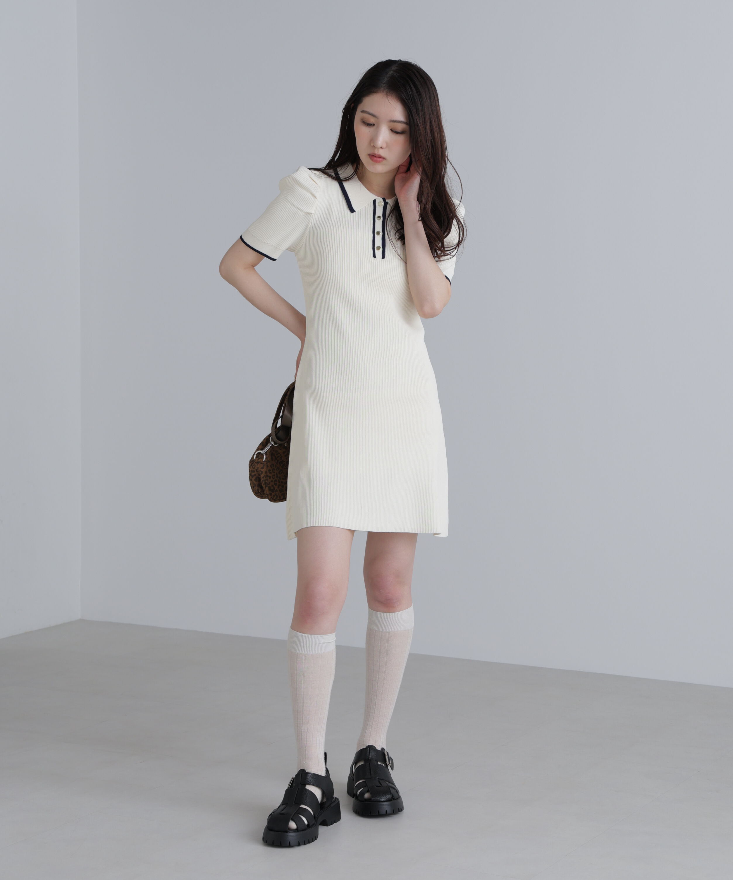  「配色ラインポロニットワンピース」|ワンピース|