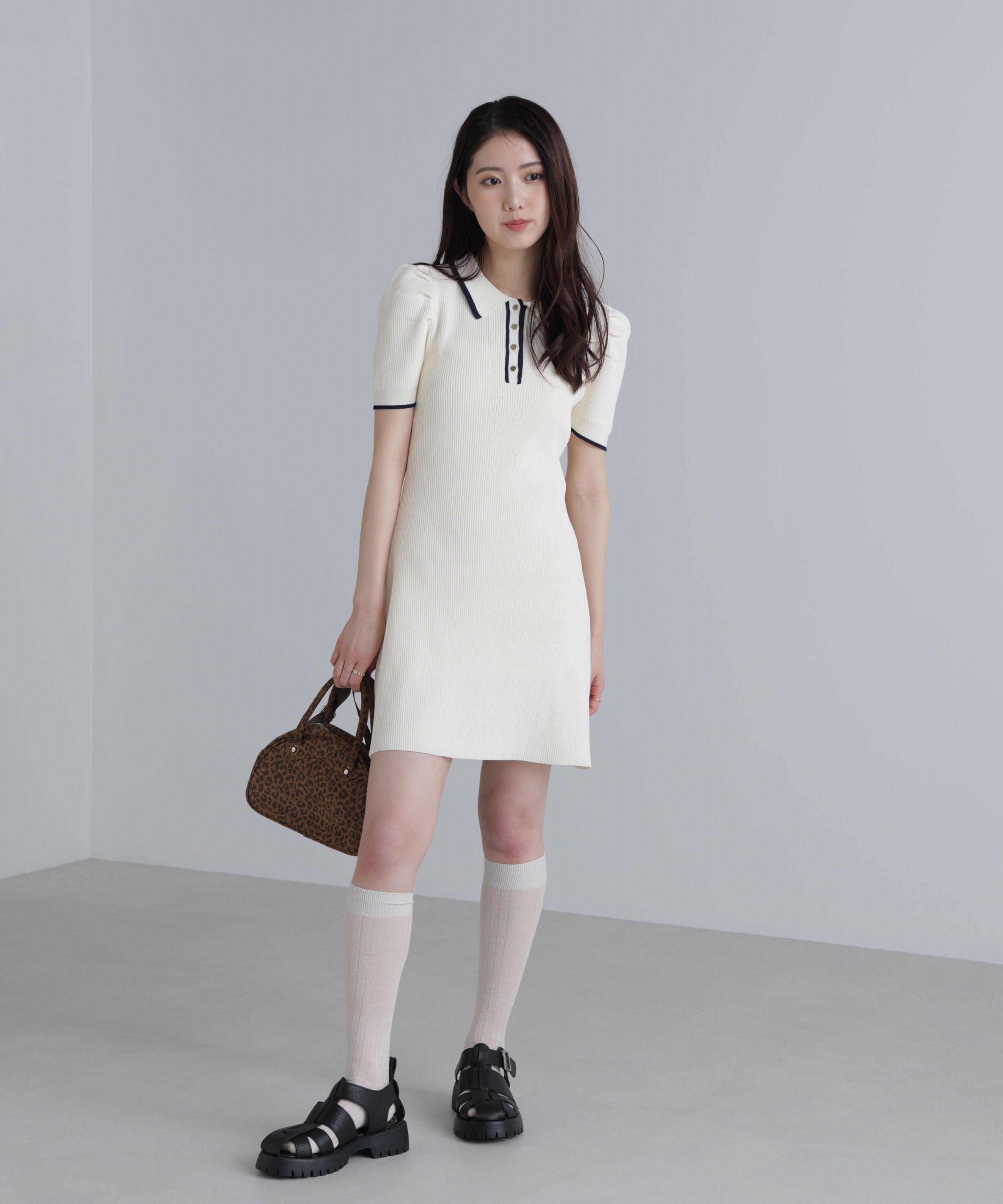  「配色ラインポロニットワンピース」|ワンピース|