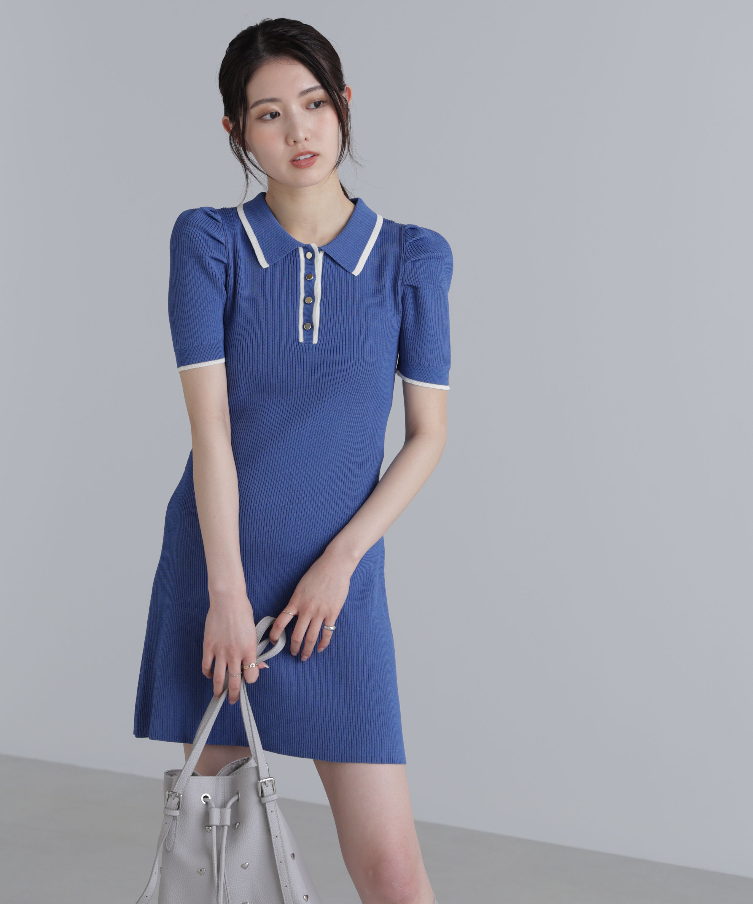  「配色ラインポロニットワンピース」|ワンピース|