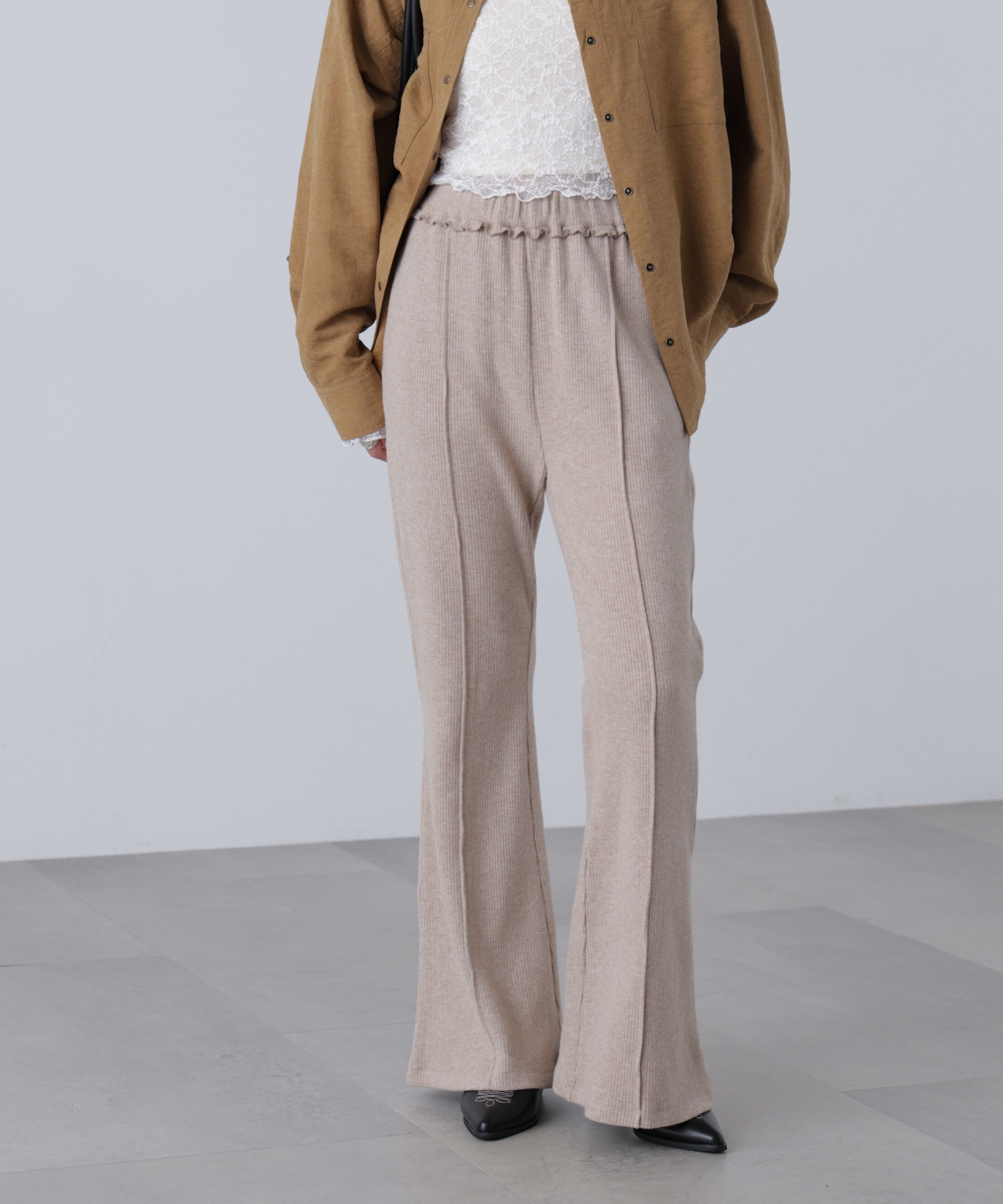  「リブフレアカットパンツ」|その他|ベージュ