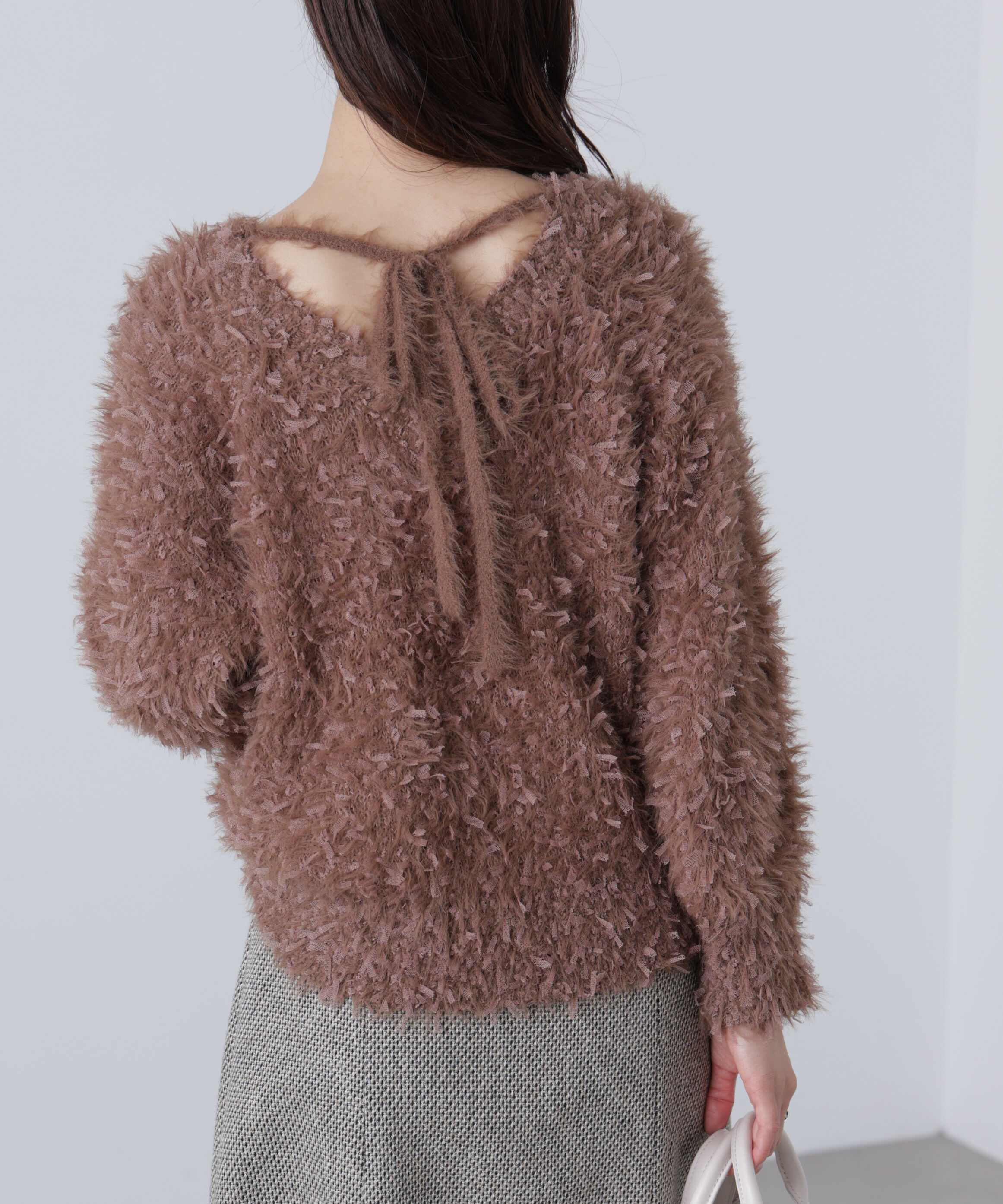  「前後2wayチュールフェザーミックスミドル丈ニット」|ニット・セーター|