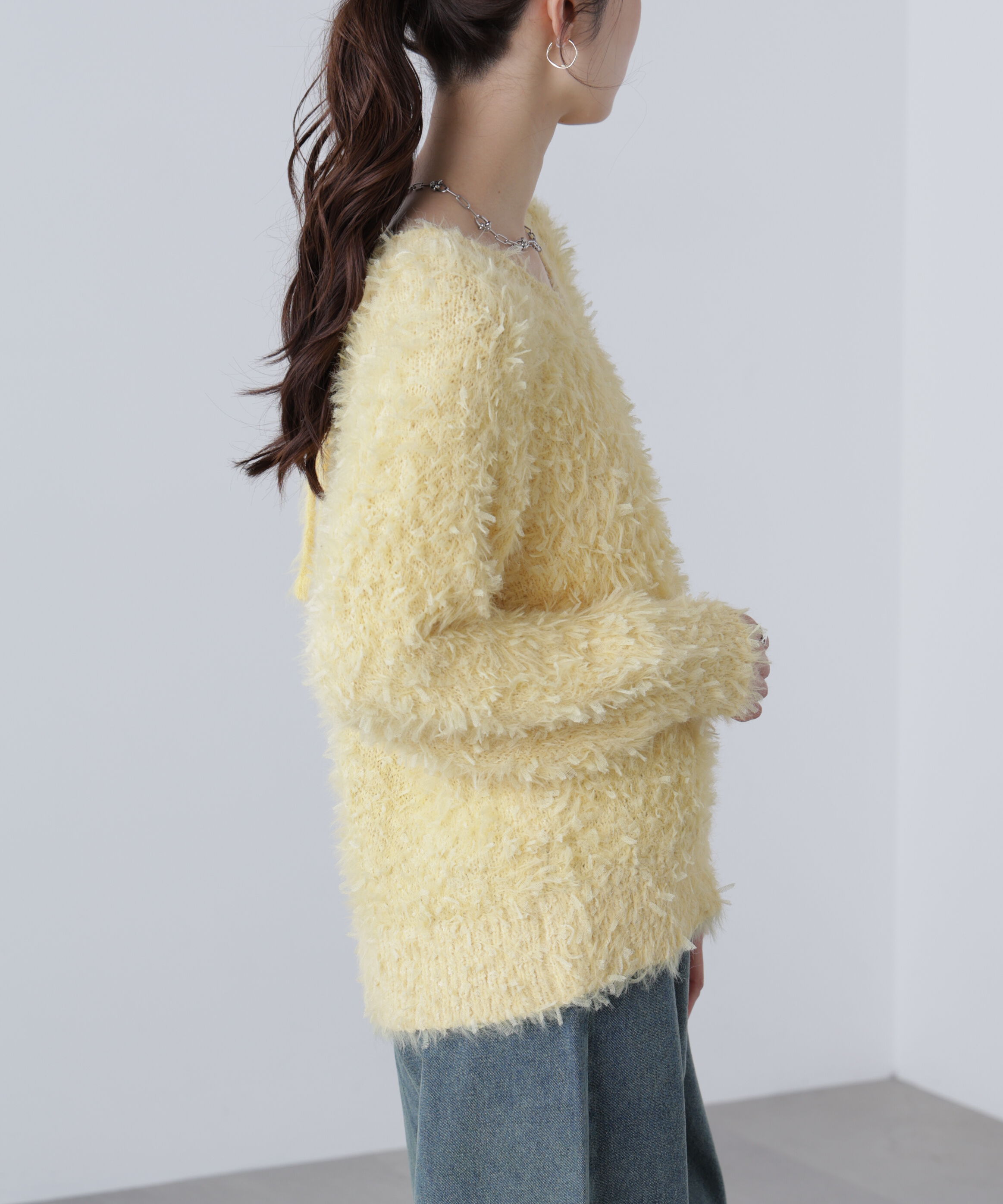  「前後2wayチュールフェザーミックスミドル丈ニット」|ニット・セーター|