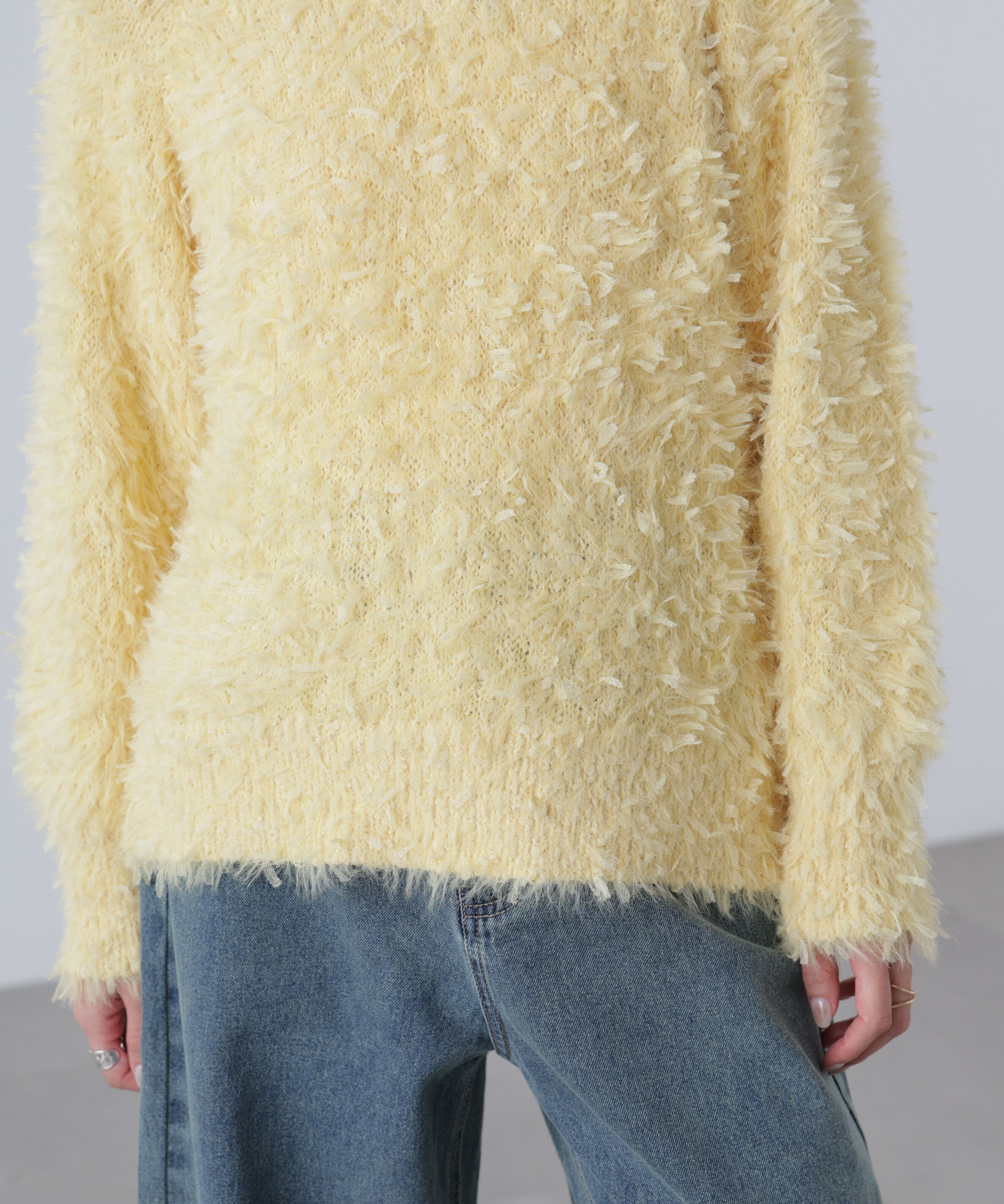  「前後2wayチュールフェザーミックスミドル丈ニット」|ニット・セーター|