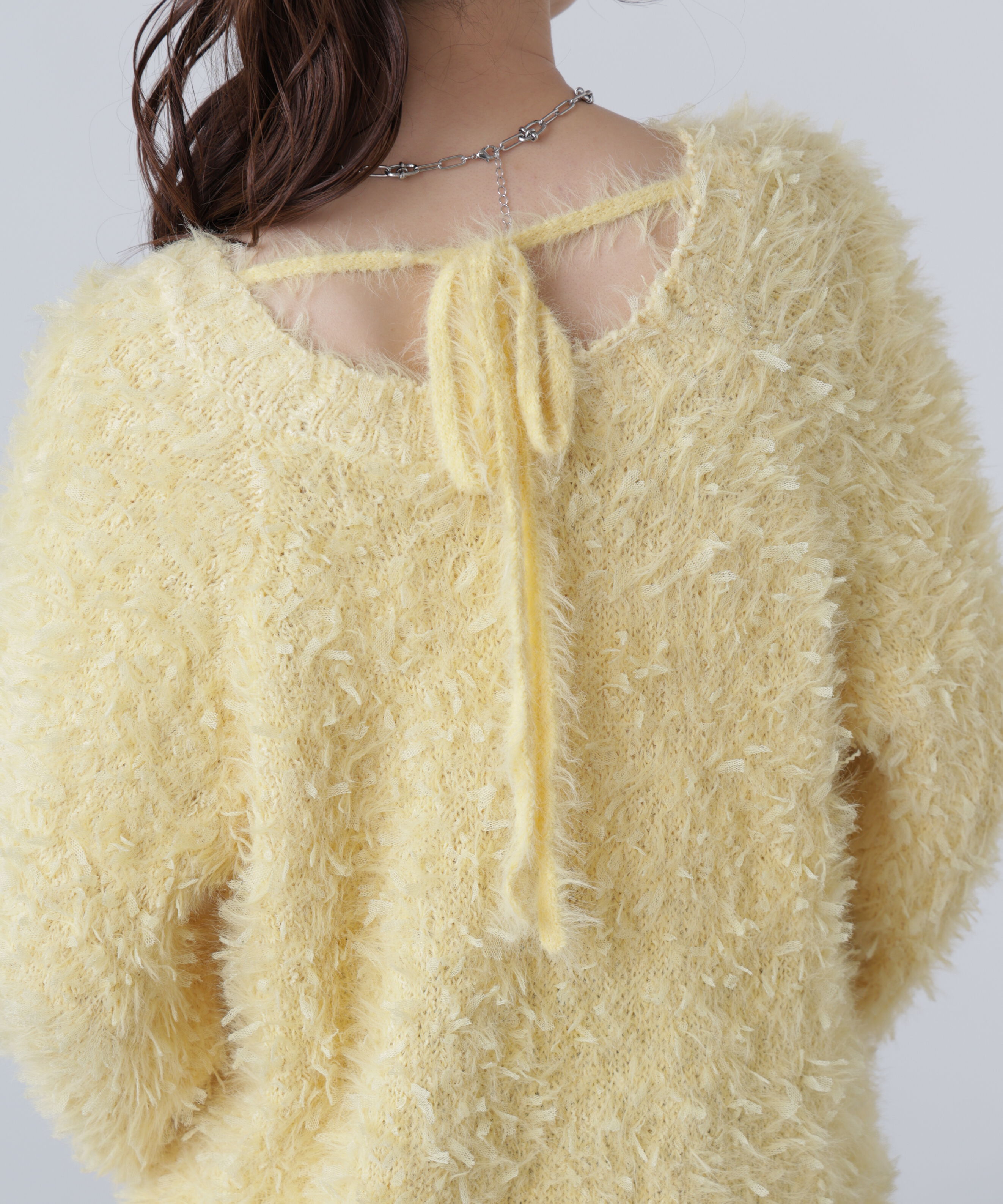  「前後2wayチュールフェザーミックスミドル丈ニット」|ニット・セーター|