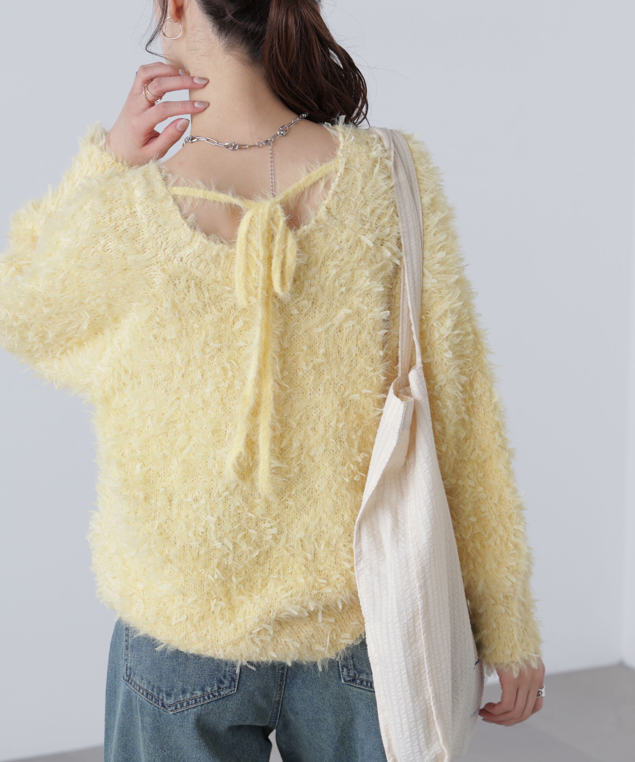  「前後2wayチュールフェザーミックスミドル丈ニット」|ニット・セーター|