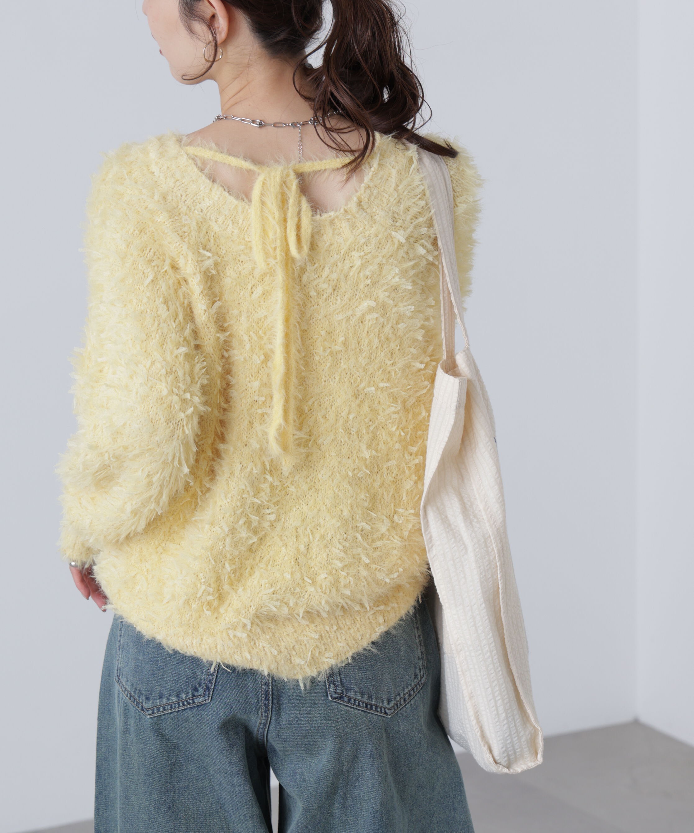  「前後2wayチュールフェザーミックスミドル丈ニット」|ニット・セーター|