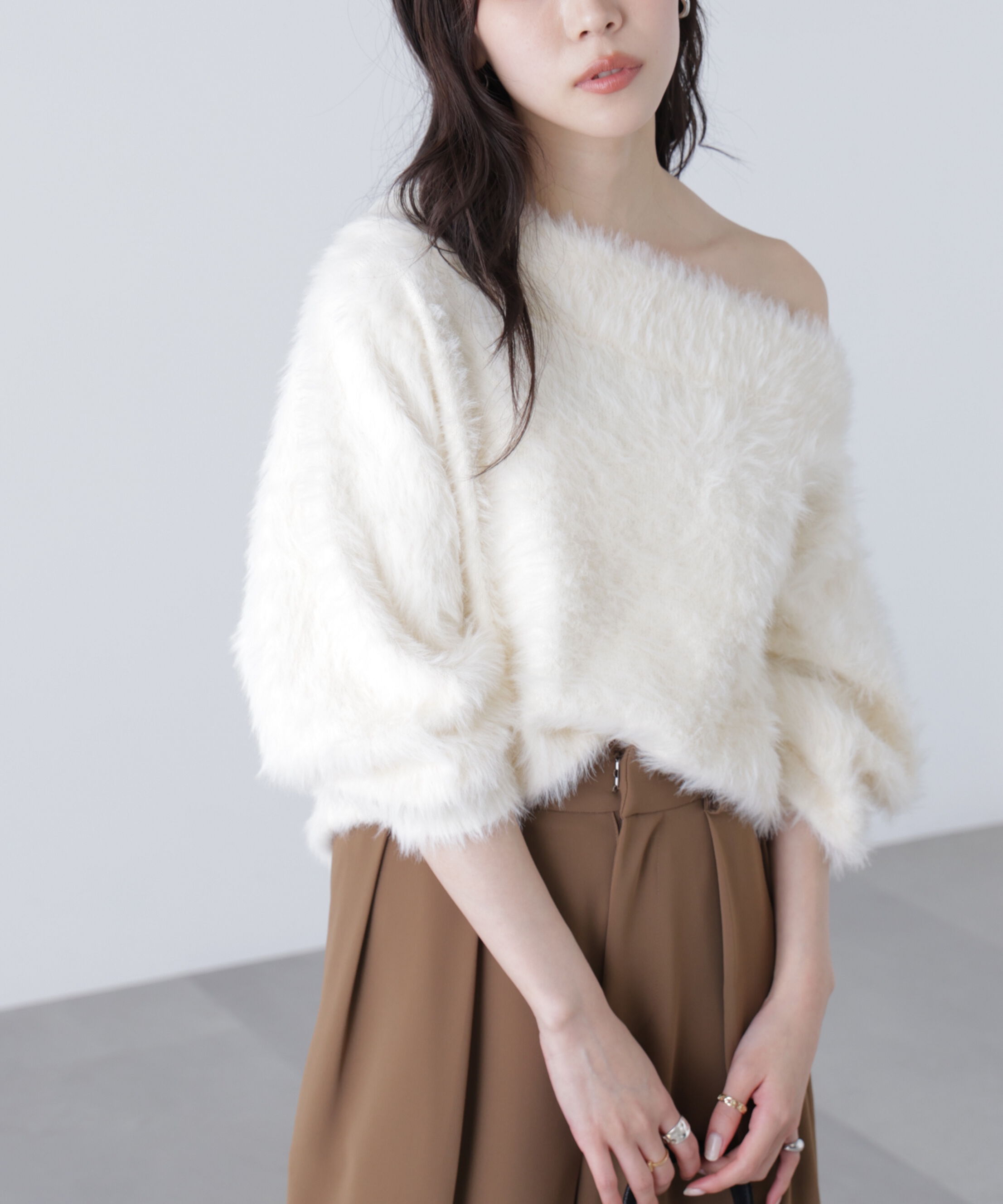  「ロングシャギーオフショルニット」|ニット・セーター|