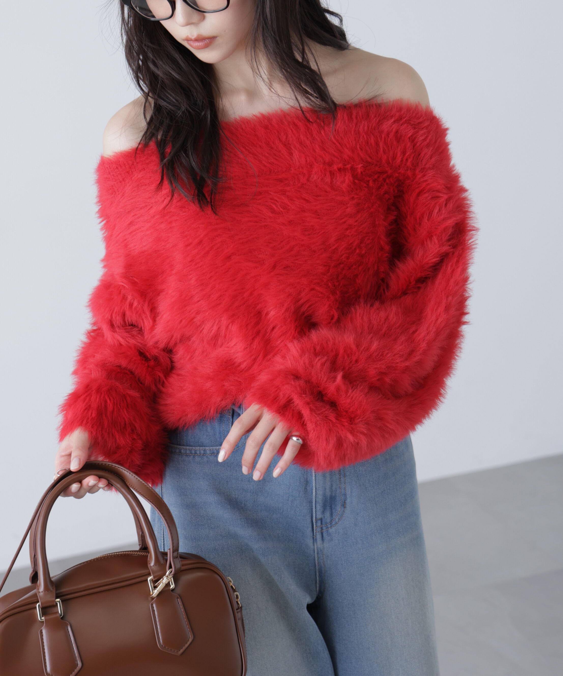  「ロングシャギーオフショルニット」|ニット・セーター|