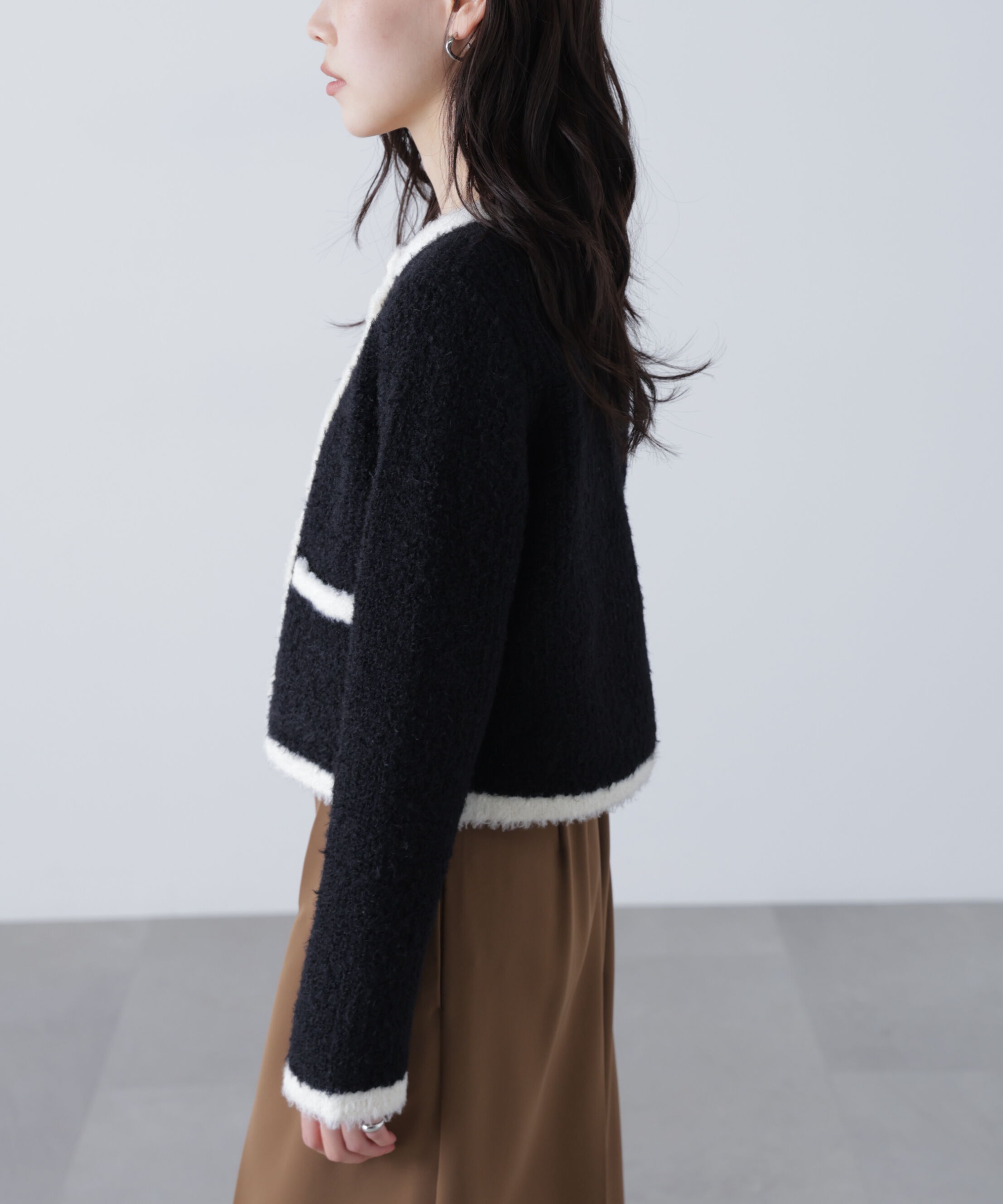 「金ボタンバイカラーニットカーディガン」|ニット・セーター|