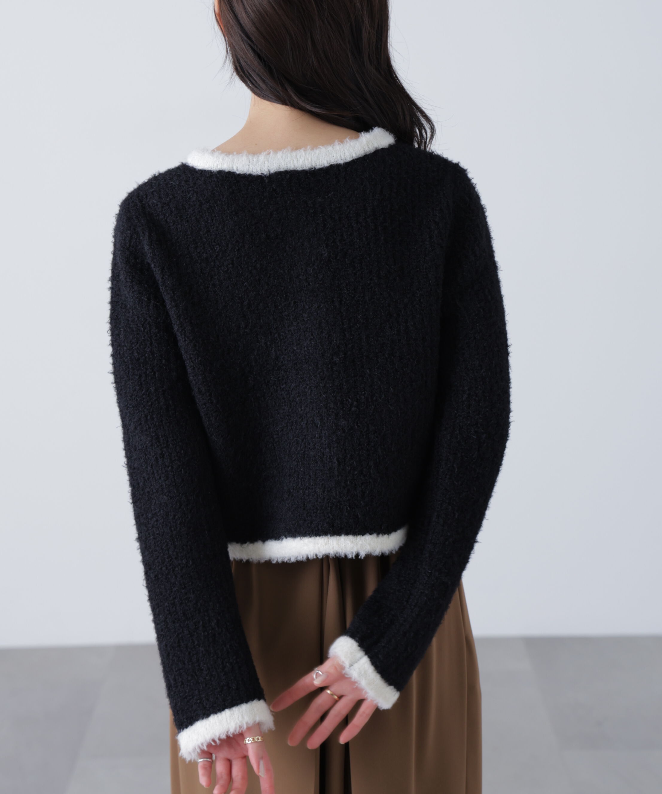  「金ボタンバイカラーニットカーディガン」|ニット・セーター|