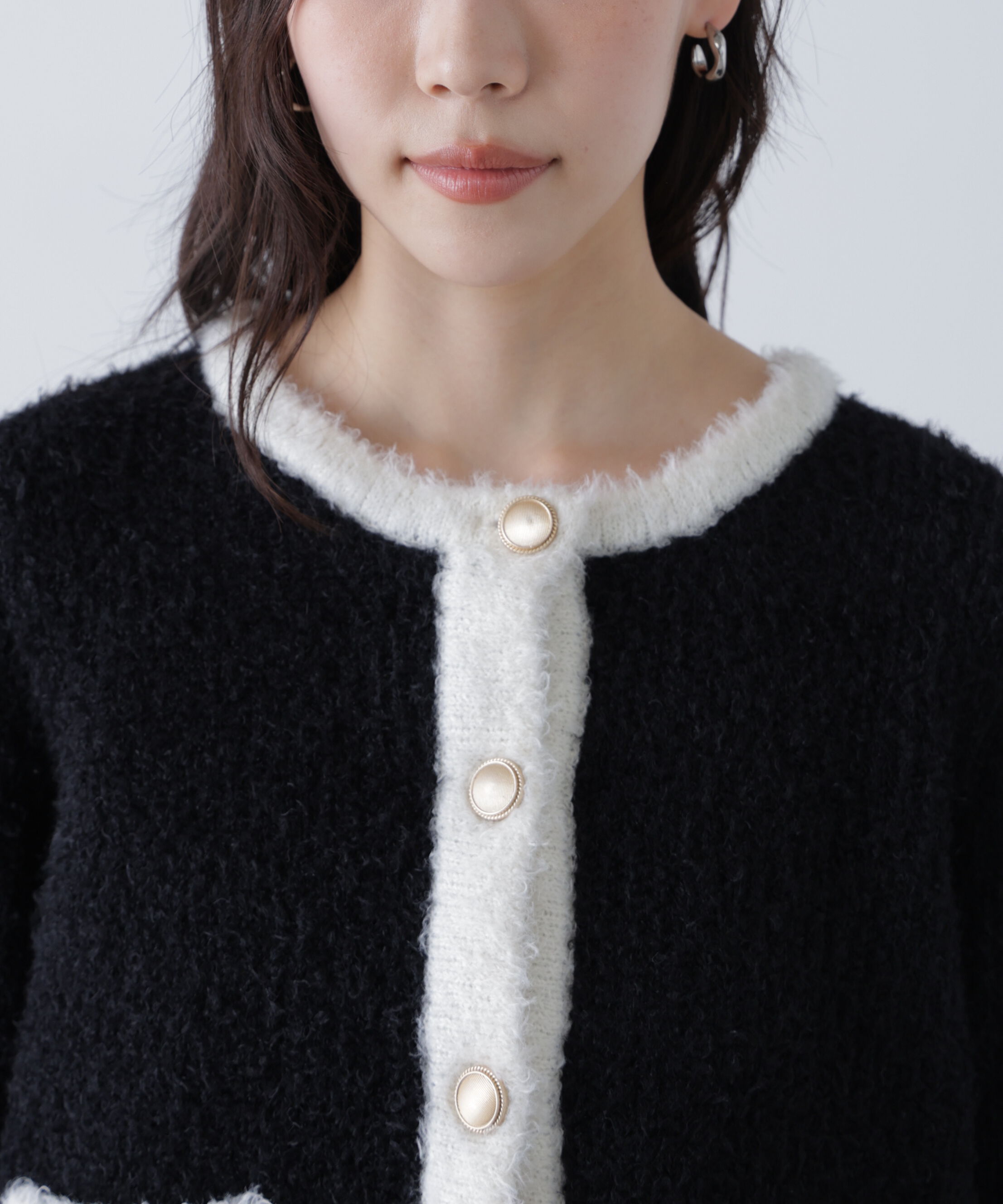  「金ボタンバイカラーニットカーディガン」|ニット・セーター|