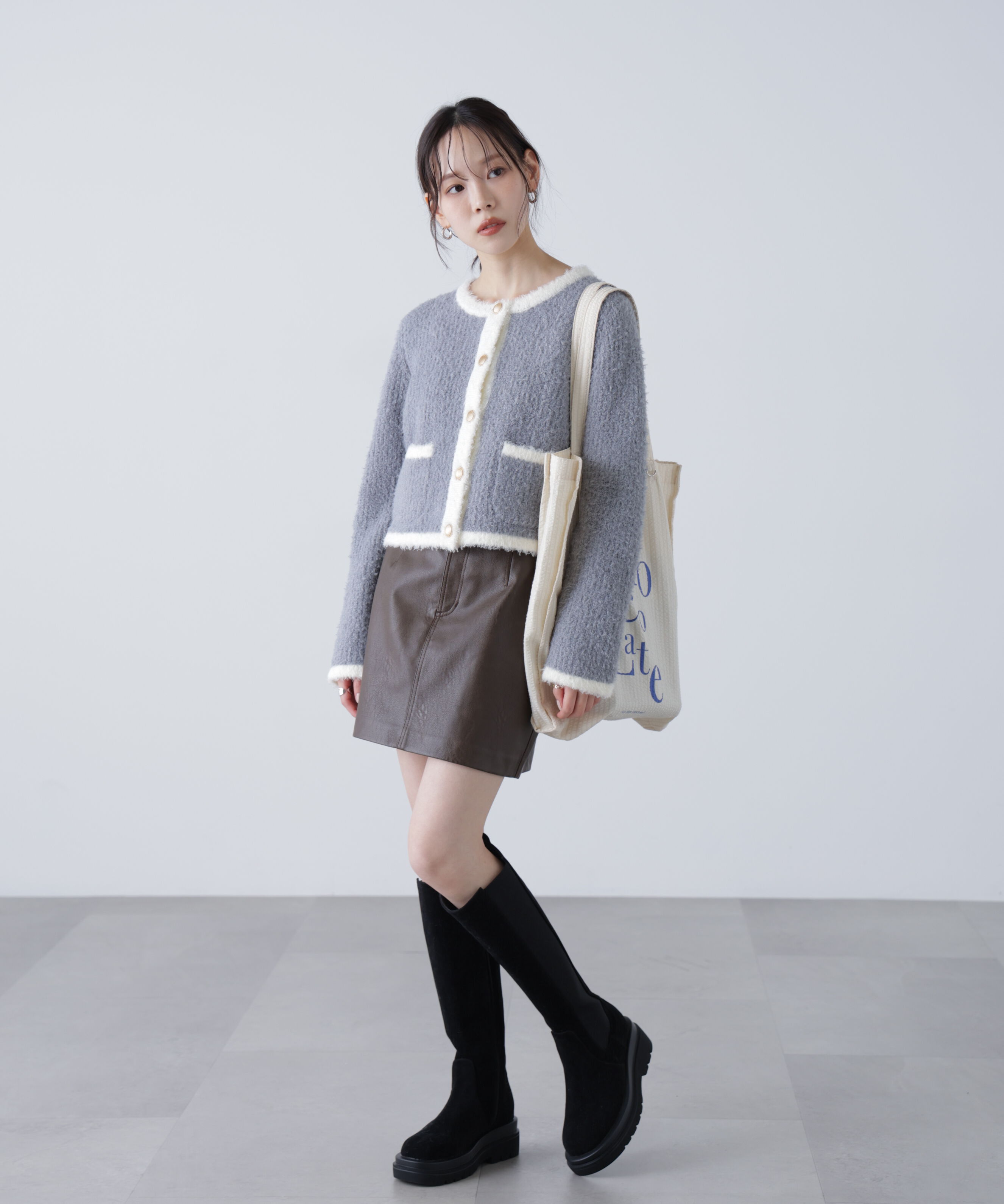  「金ボタンバイカラーニットカーディガン」|ニット・セーター|