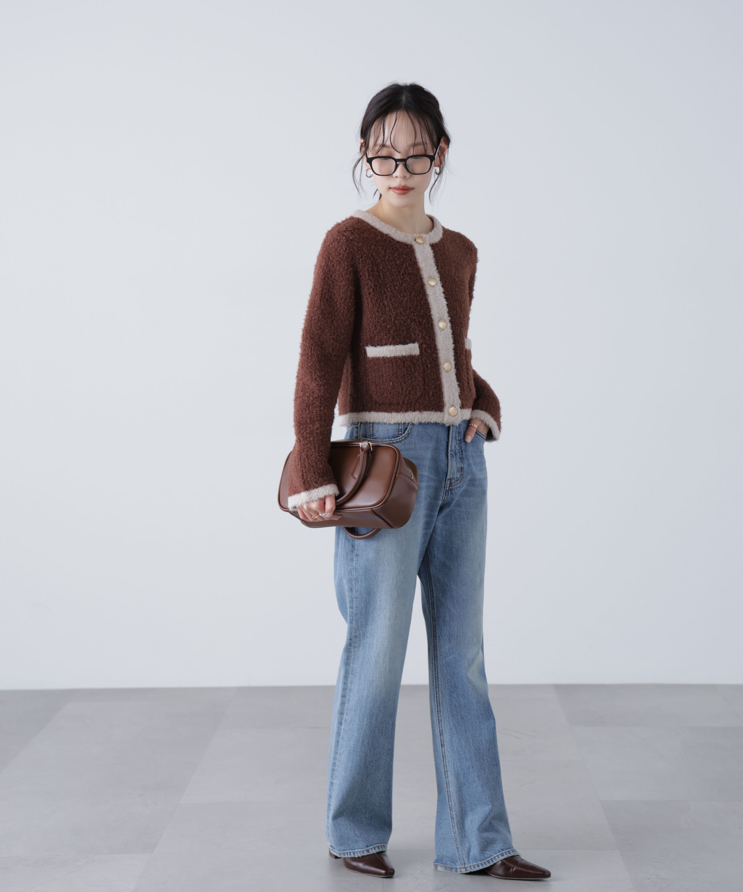  「金ボタンバイカラーニットカーディガン」|ニット・セーター|