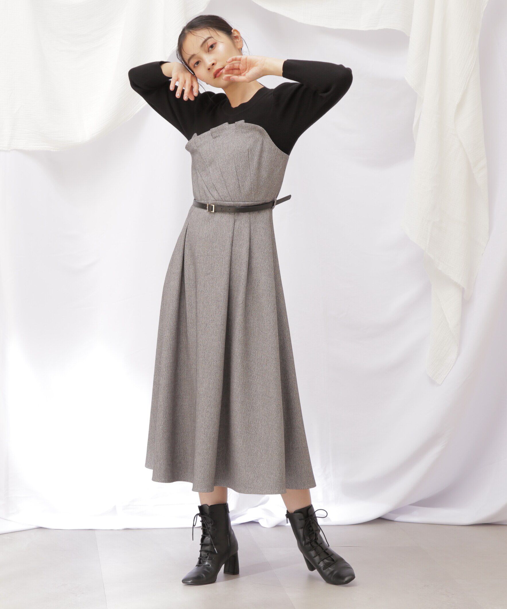  「ニットドッキングワンピース」|ワンピース|ブラック