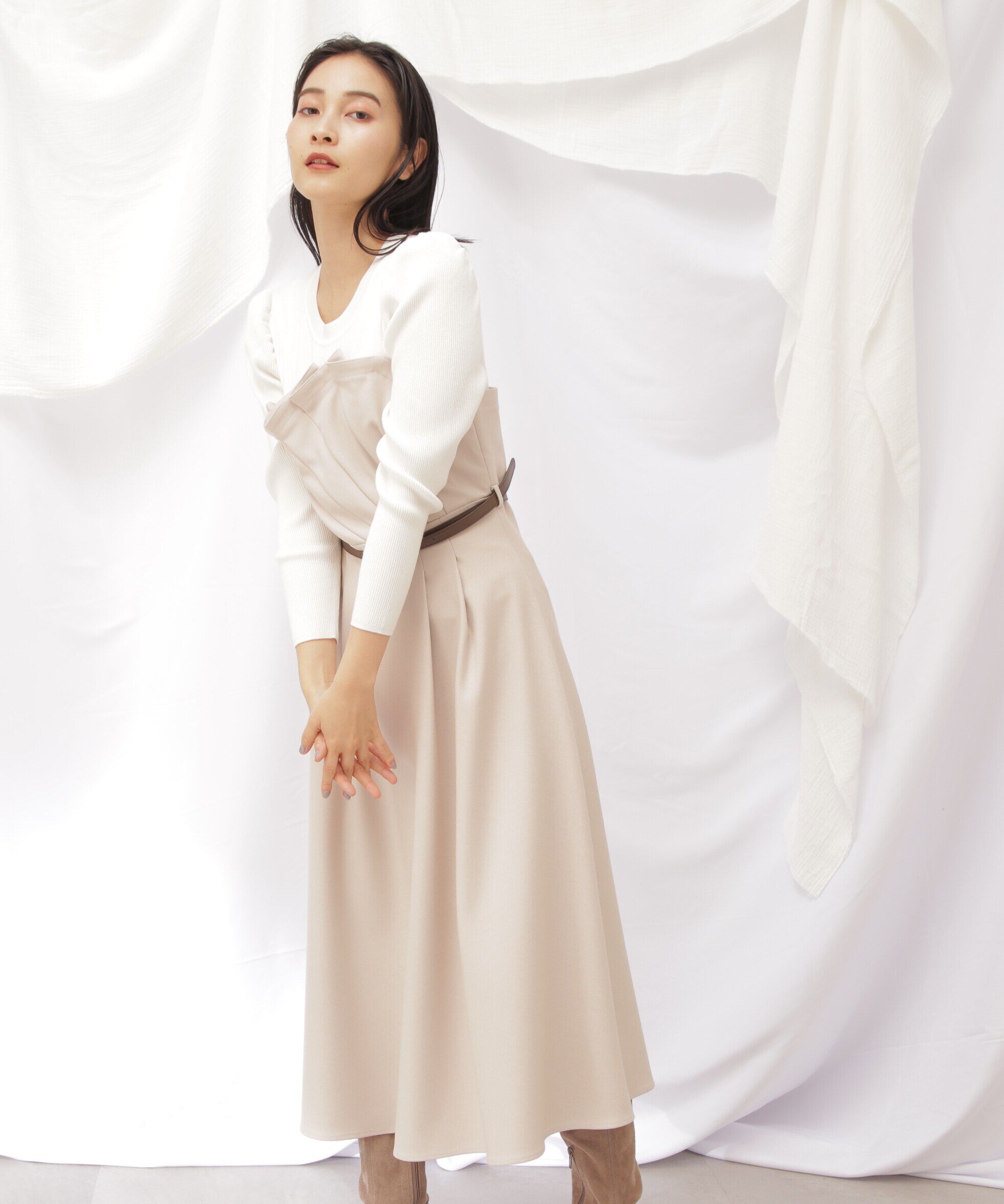  「ニットドッキングワンピース」|ワンピース|ベージュ