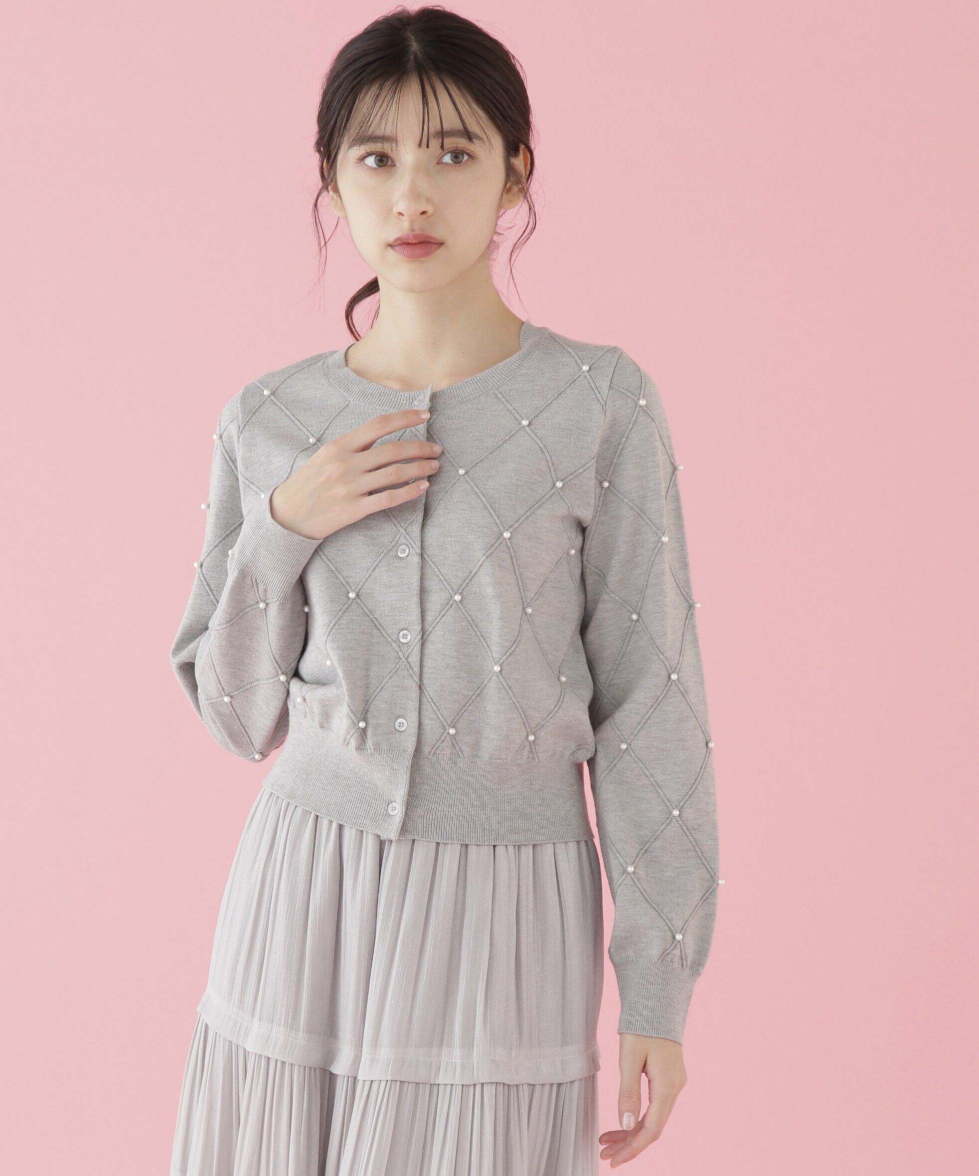  「ダイヤ柄ニットカーディガン」|ニット・セーター|
