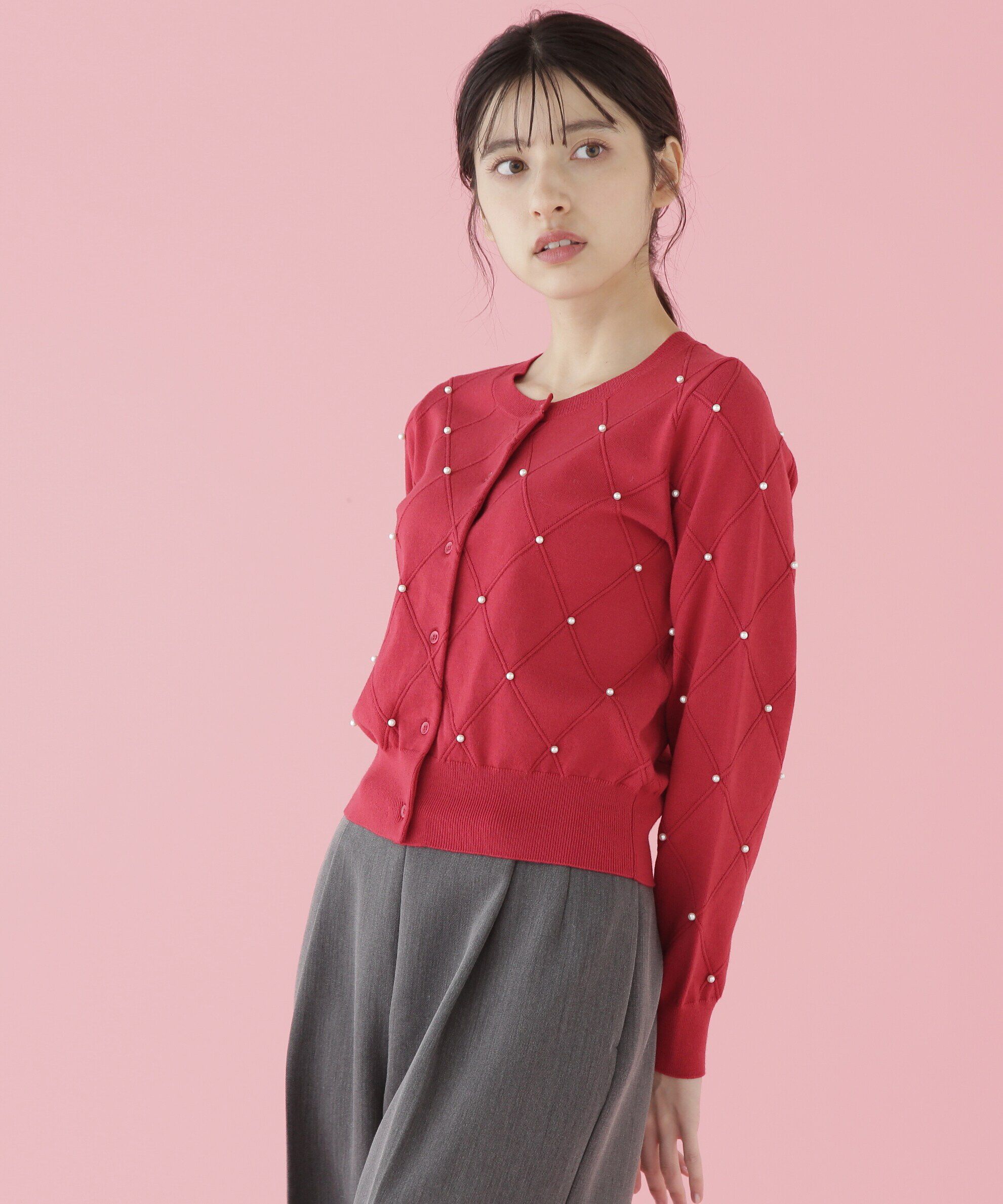  「ダイヤ柄ニットカーディガン」|ニット・セーター|