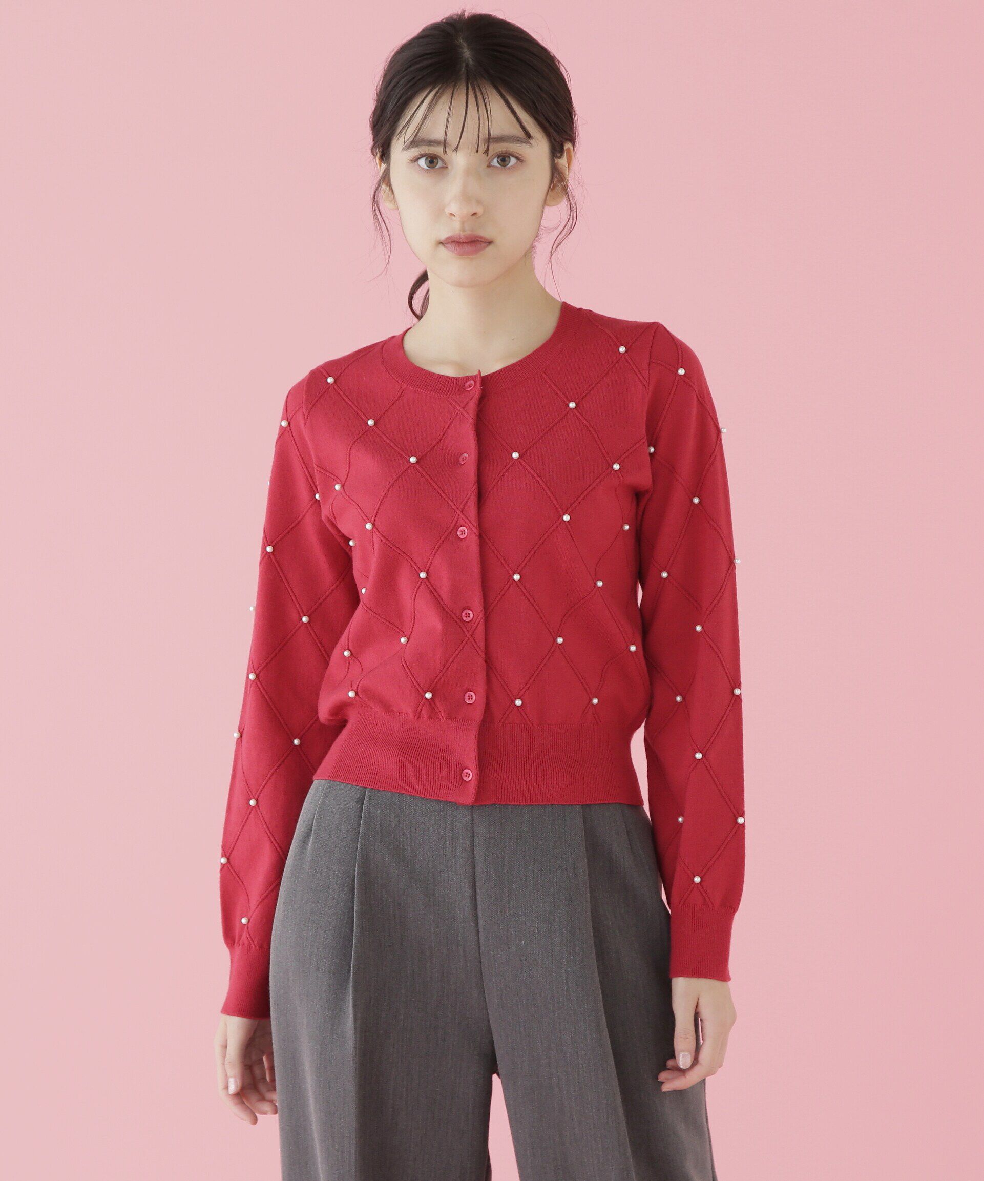  「ダイヤ柄ニットカーディガン」|ニット・セーター|