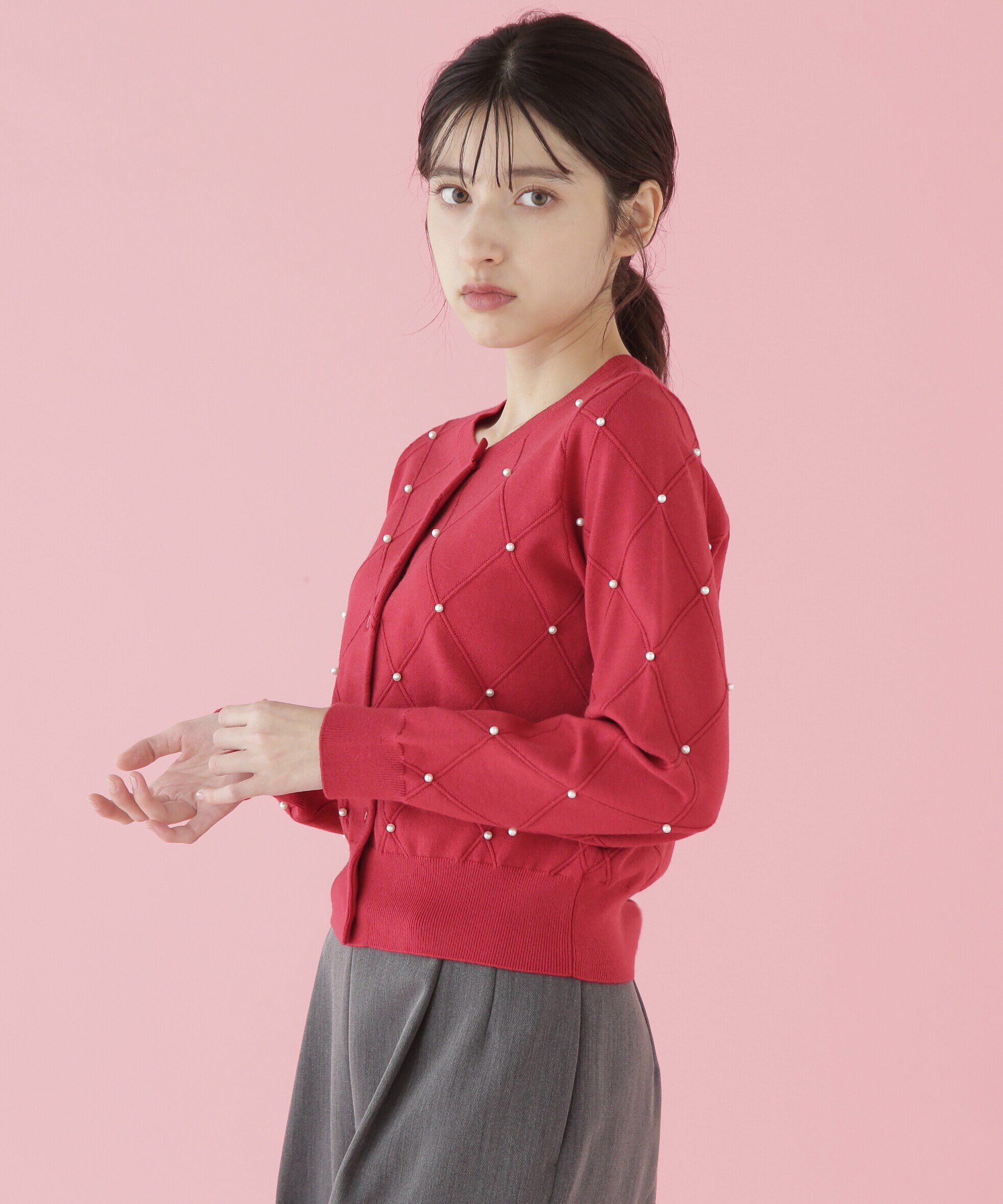  「ダイヤ柄ニットカーディガン」|ニット・セーター|