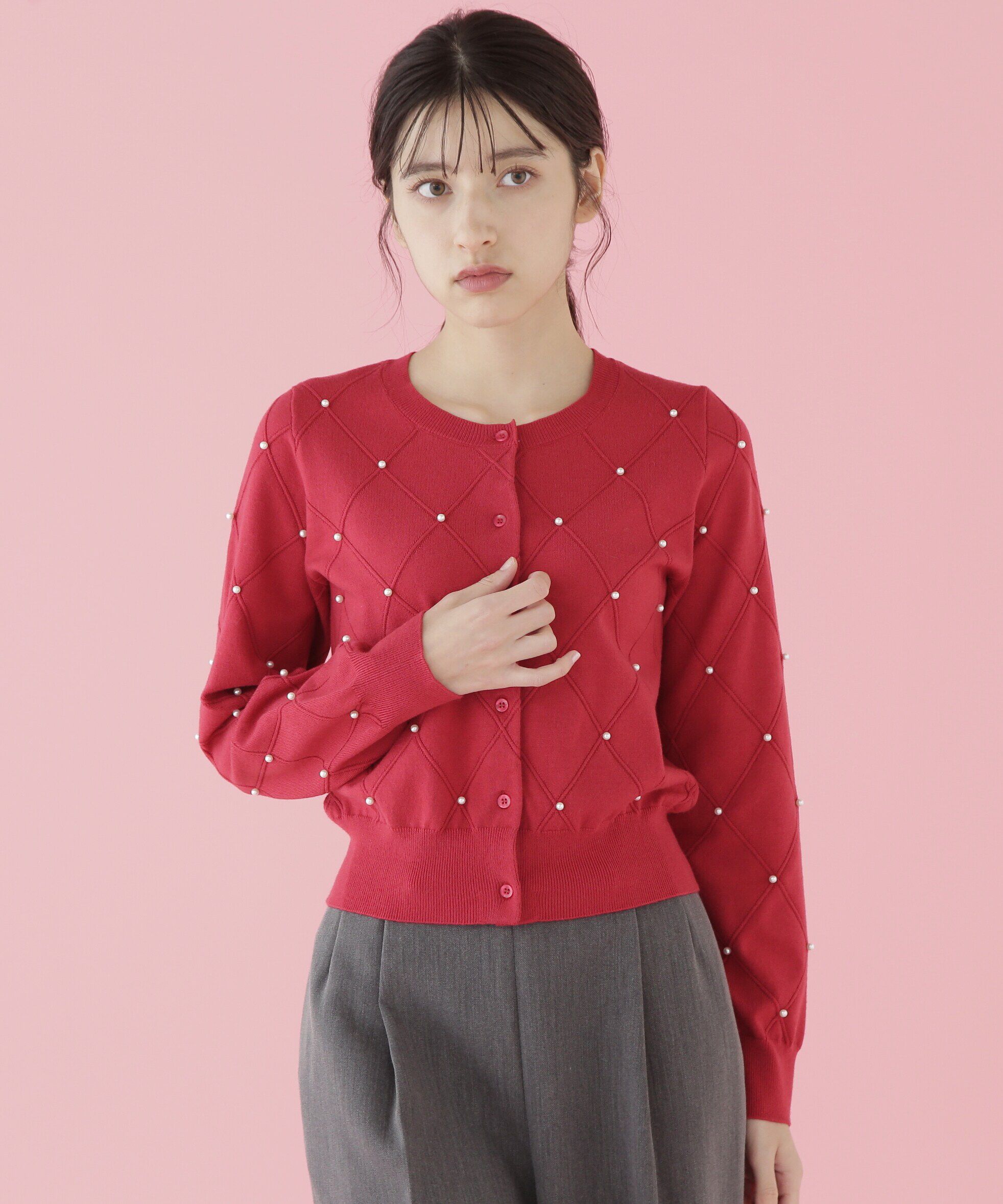  「ダイヤ柄ニットカーディガン」|ニット・セーター|