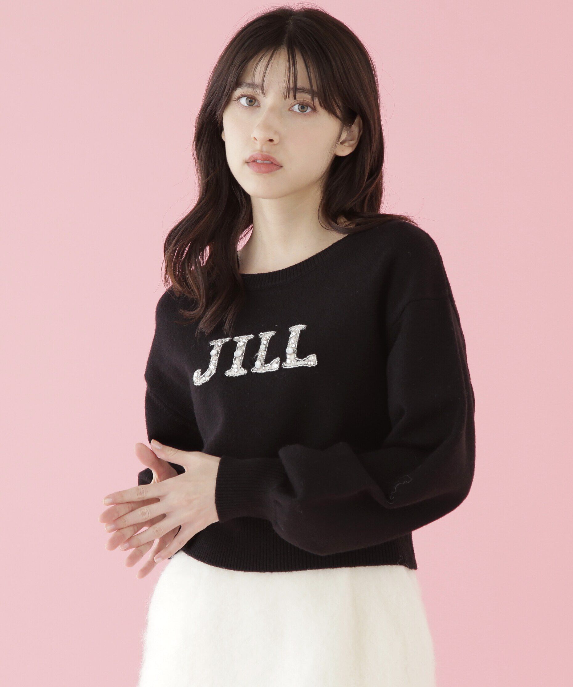  「クリスタルビジューロゴニット」|ニット・セーター|ブラック