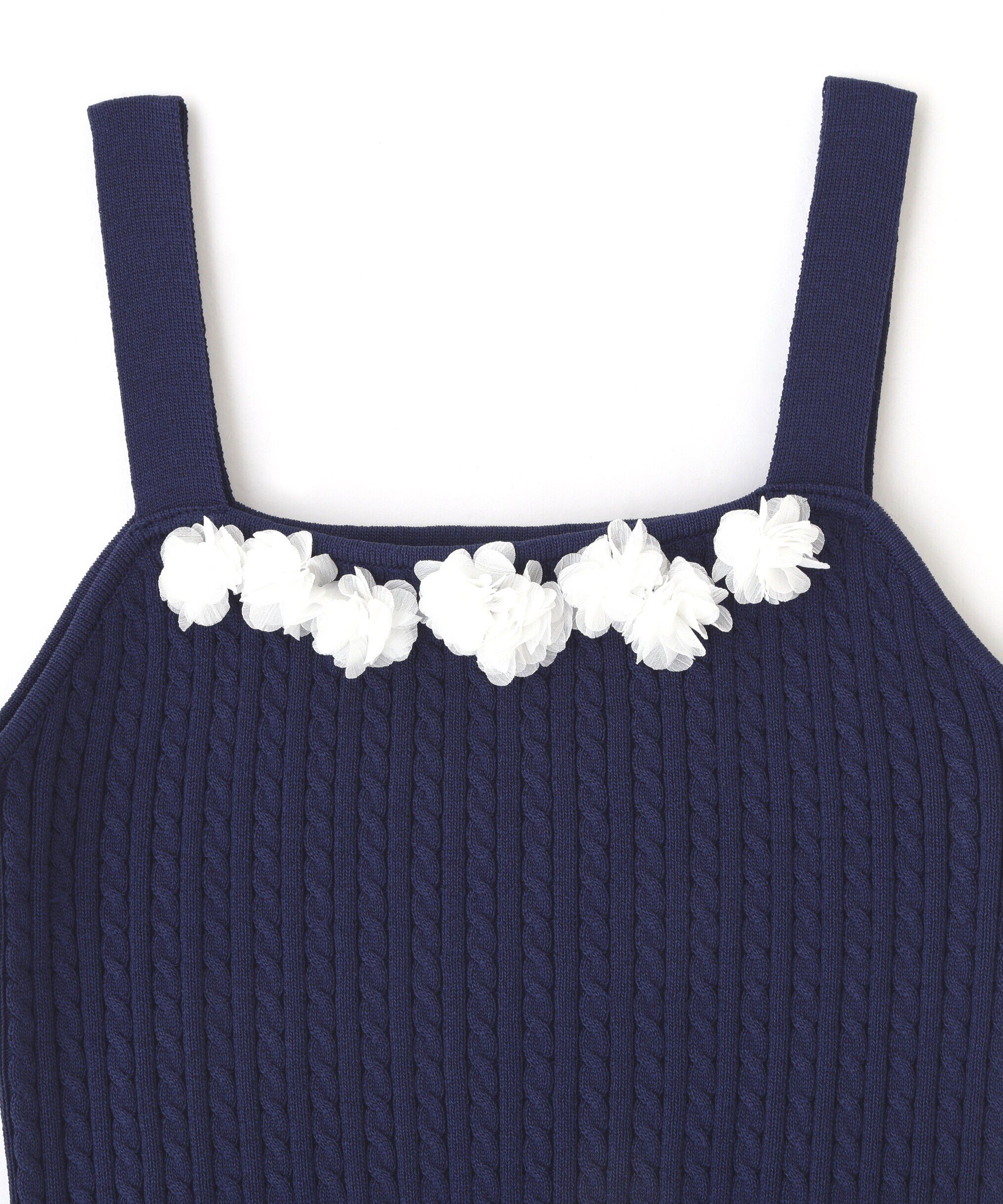  「フラワーモチーフ透かしミニケーブルタンクトップ」|ニット・セーター|