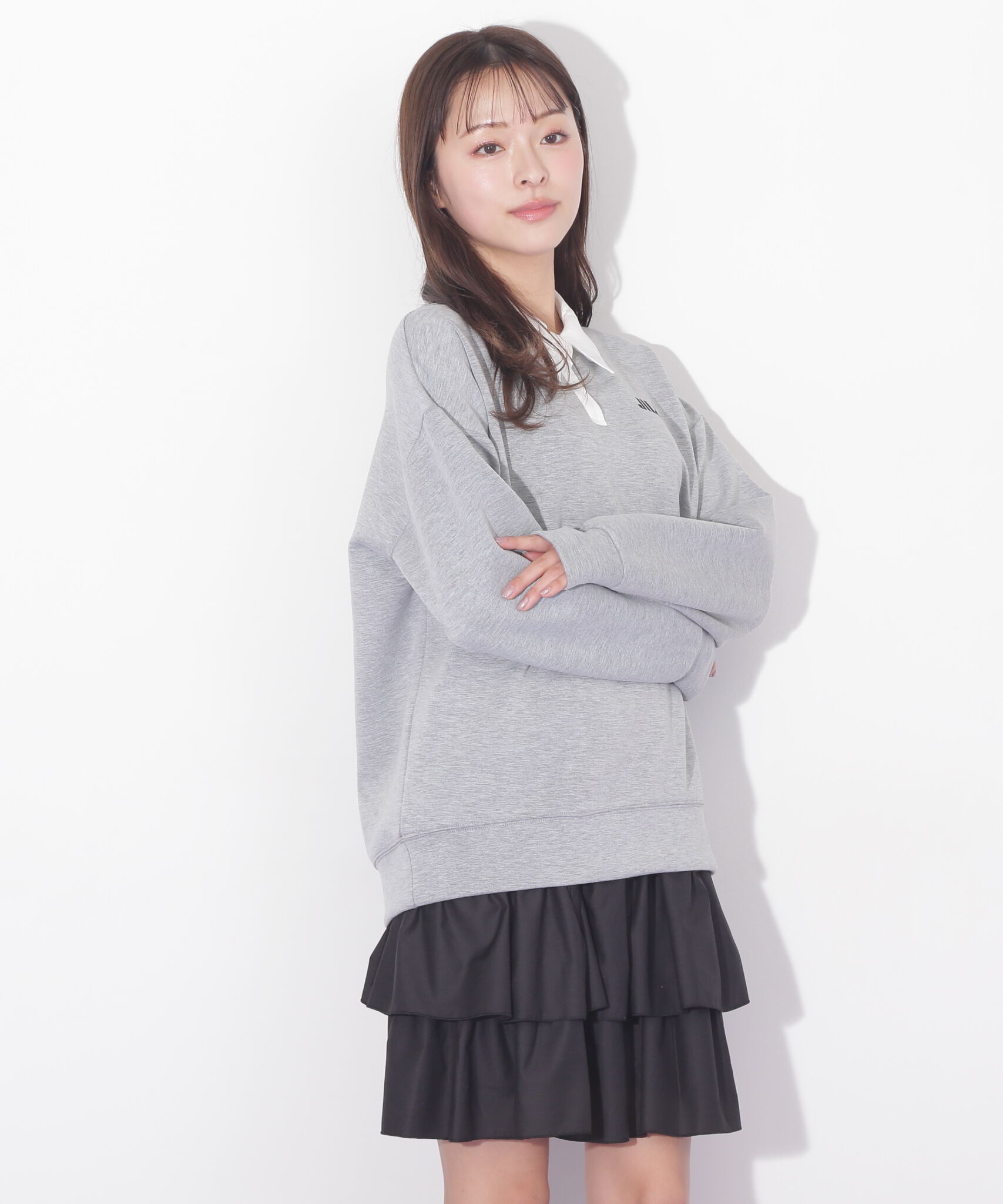  「ポロ衿スウェットフリルミニセットアップ」|ワンピース|