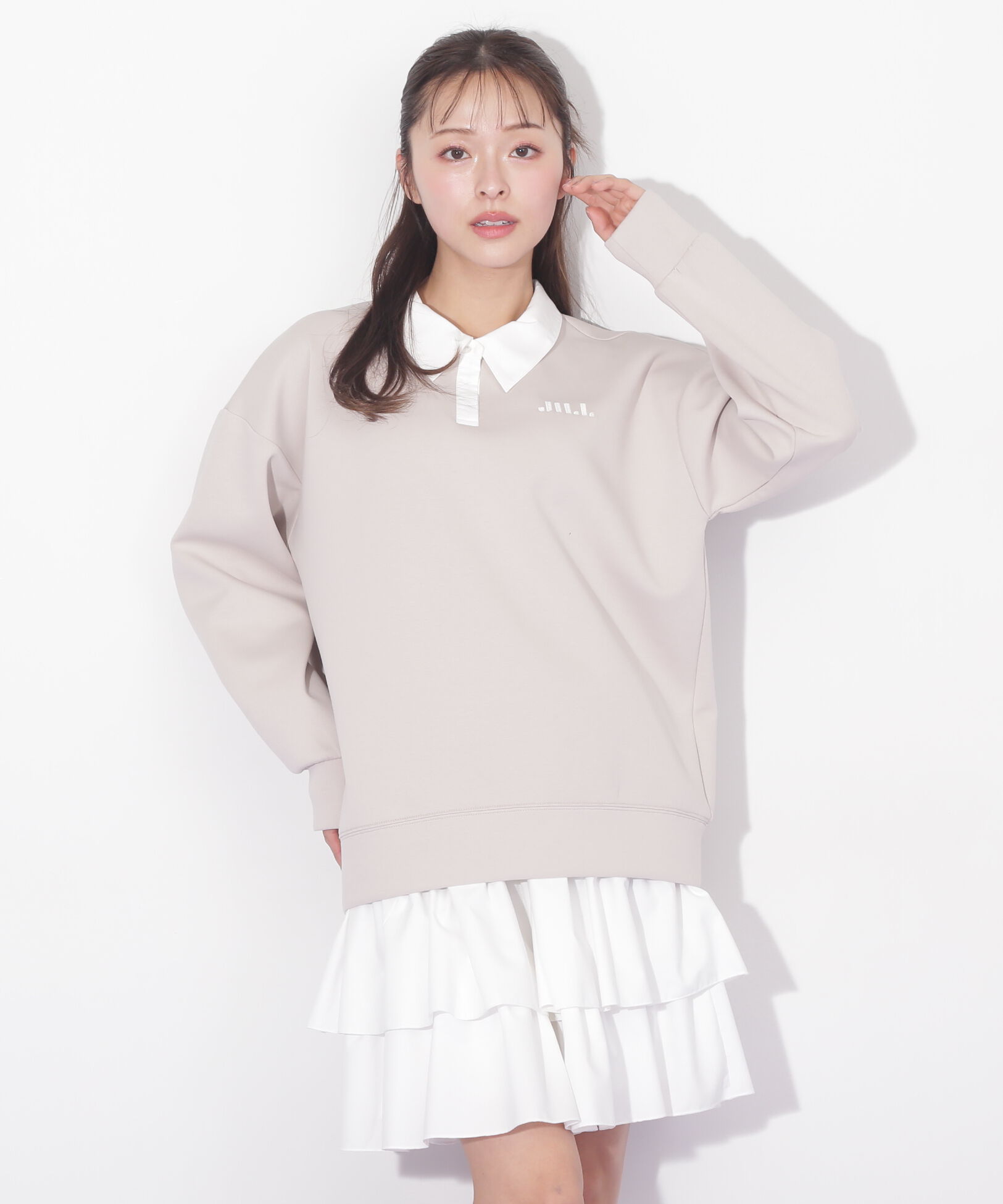  「ポロ衿スウェットフリルミニセットアップ」|ワンピース|