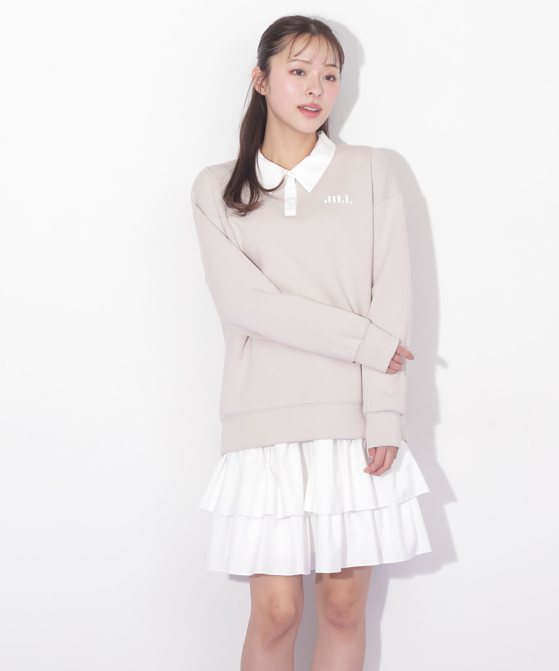  「ポロ衿スウェットフリルミニセットアップ」|ワンピース|