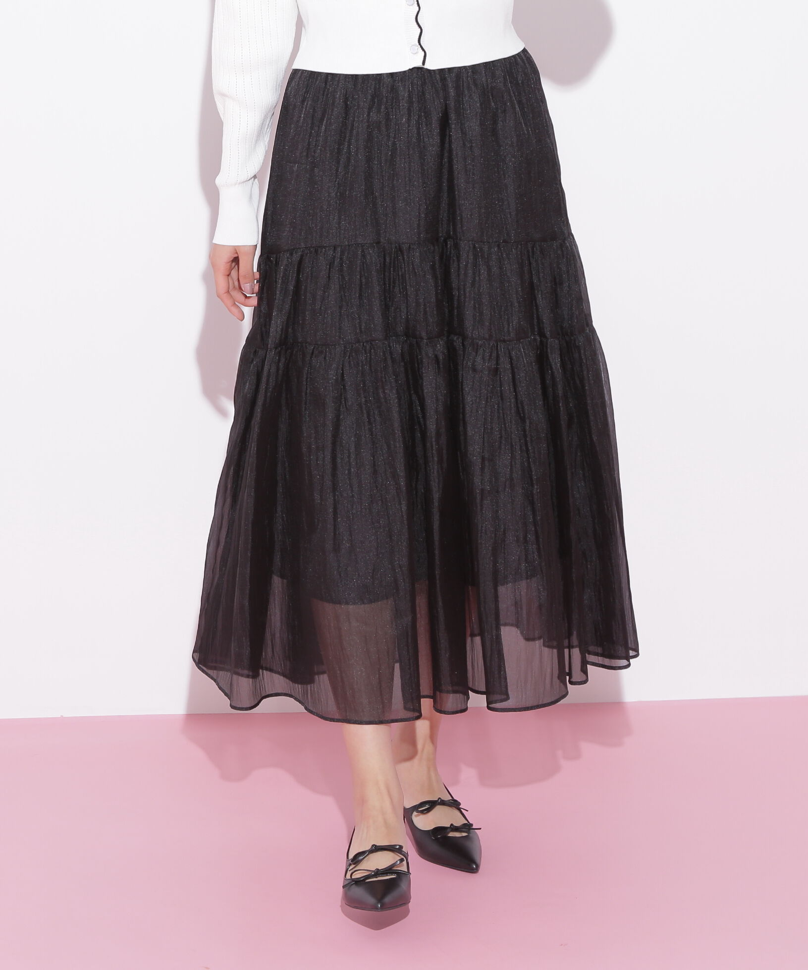  「シアーシャイニーボリュームスカート」|スカート|ブラック